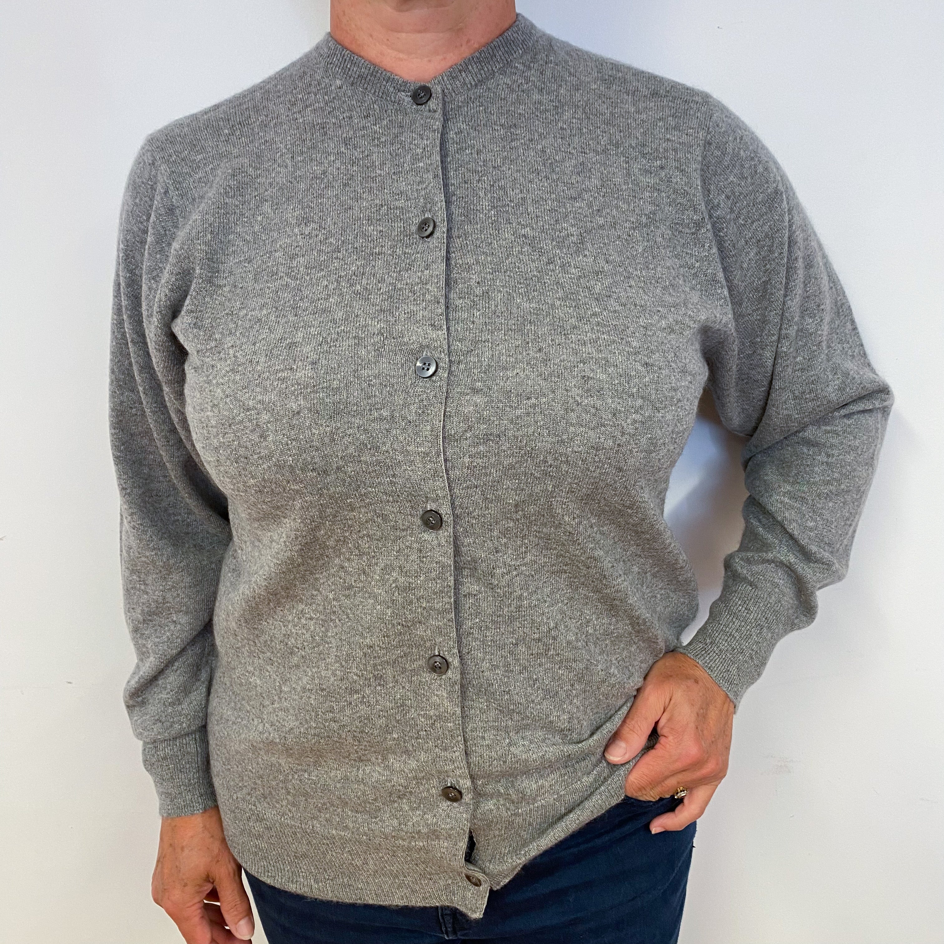 Smoke Grey Scottish Vintage Cashmere Cardigan Large