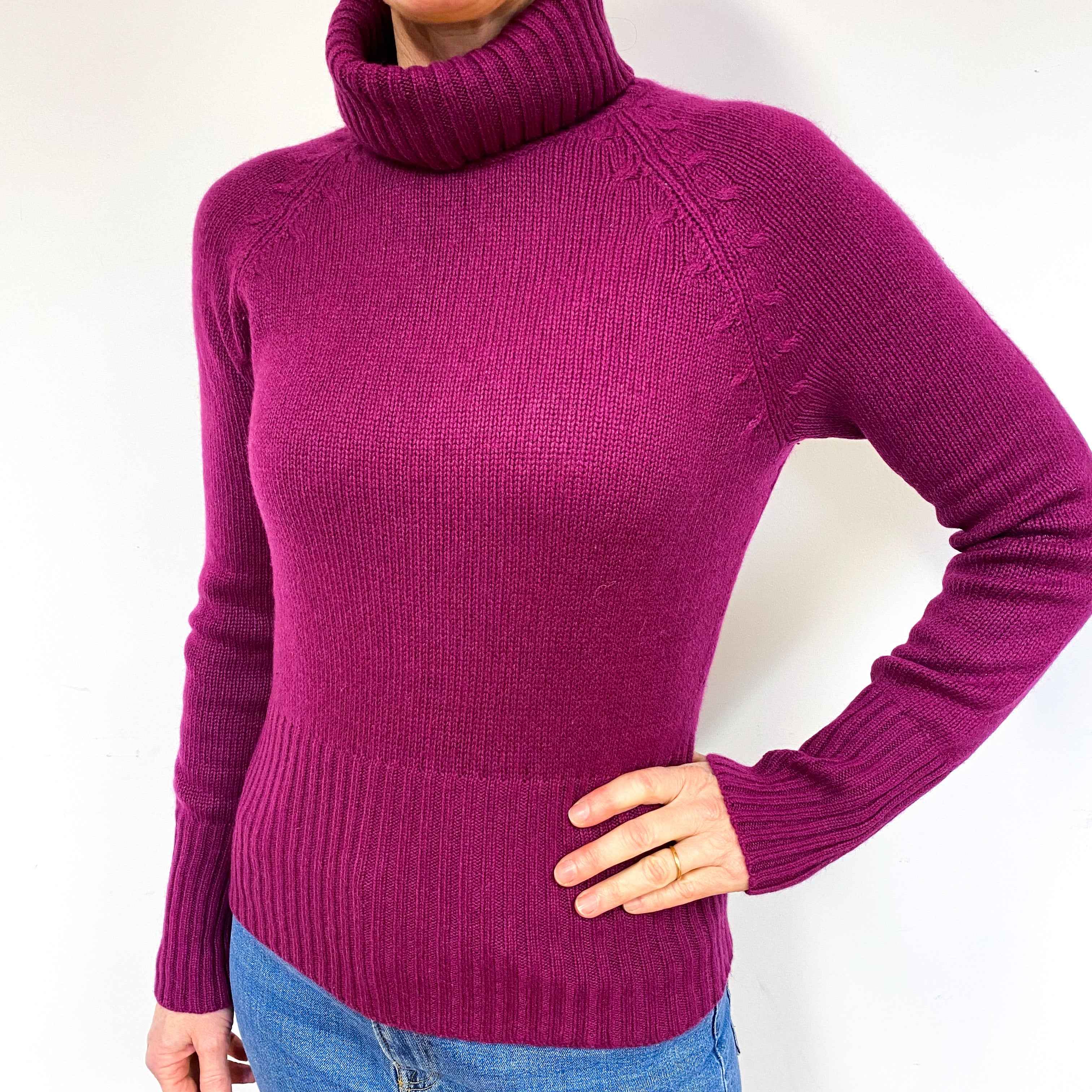 Magenta Purple Heavy Cashmere Polo Neck Jumper Medium