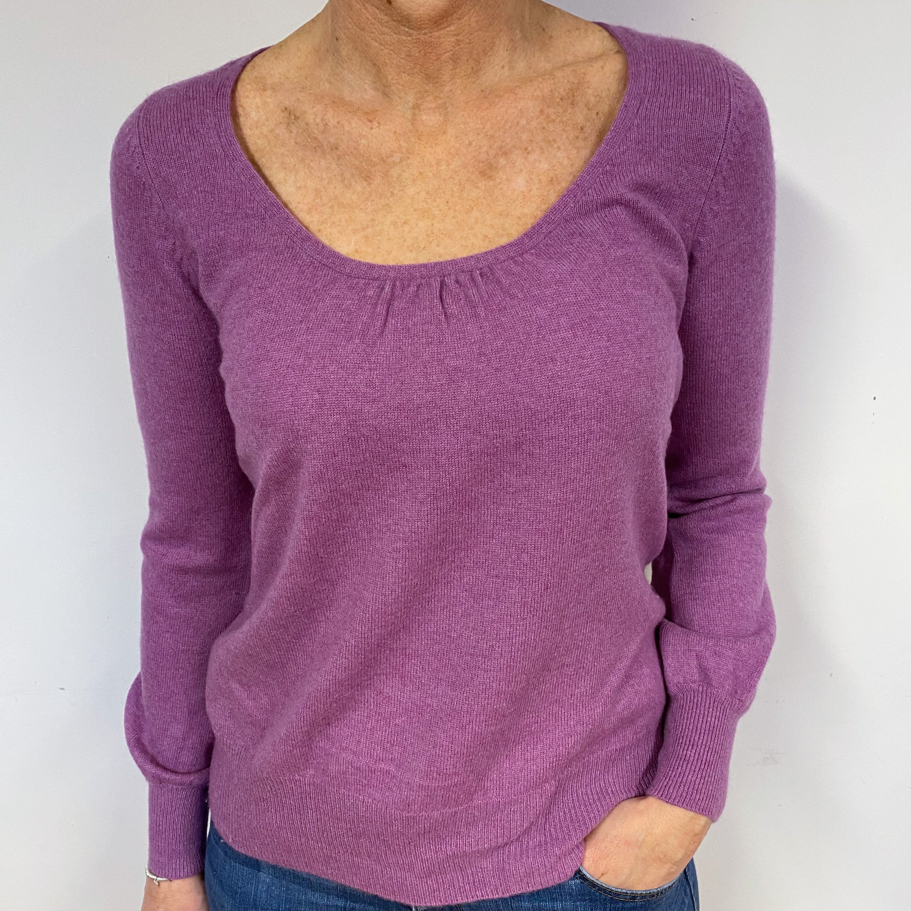 Purple Ruched Cashmere Scoop Neck Jumper Medium