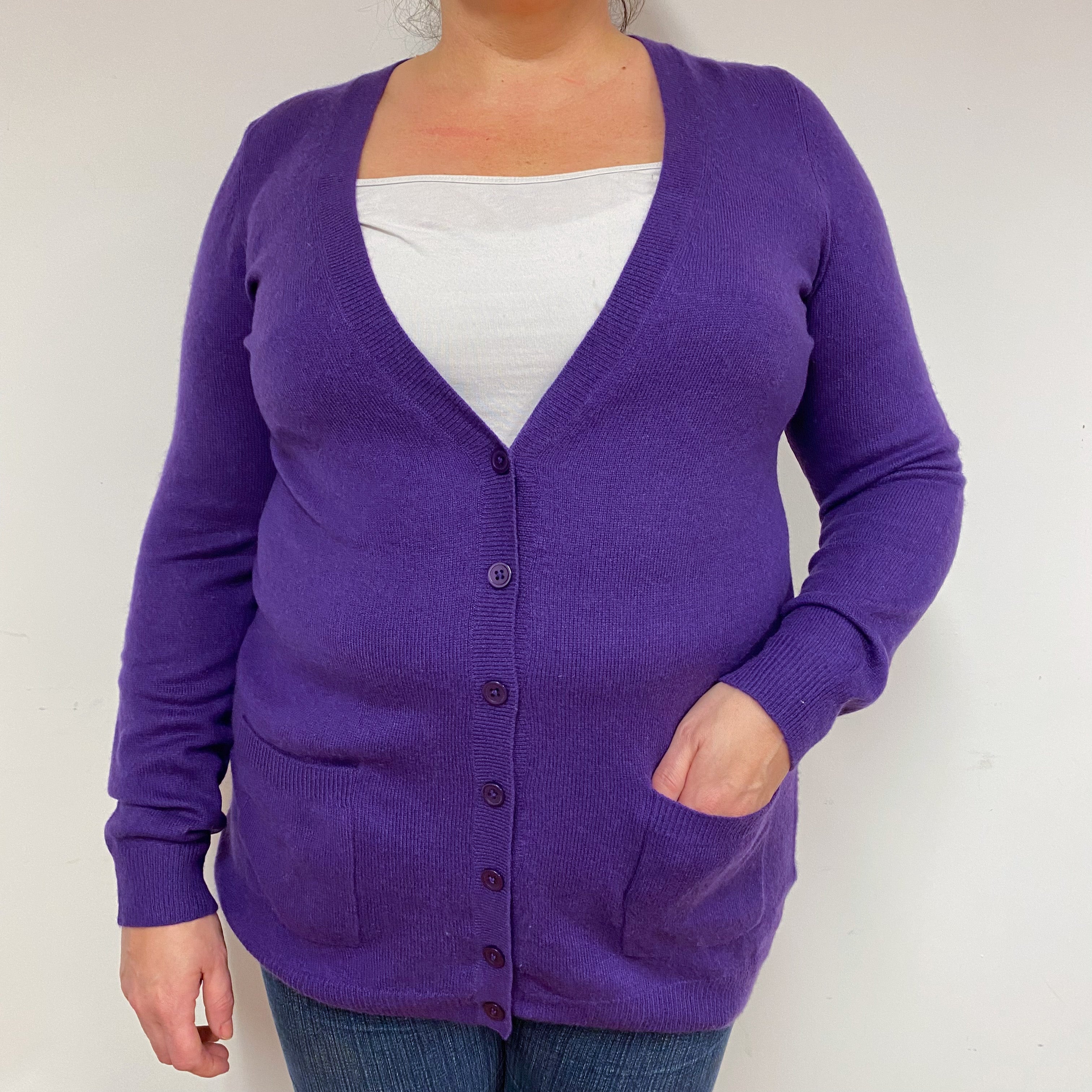 Iris Purple Cashmere V-Neck Cardigan Extra Large