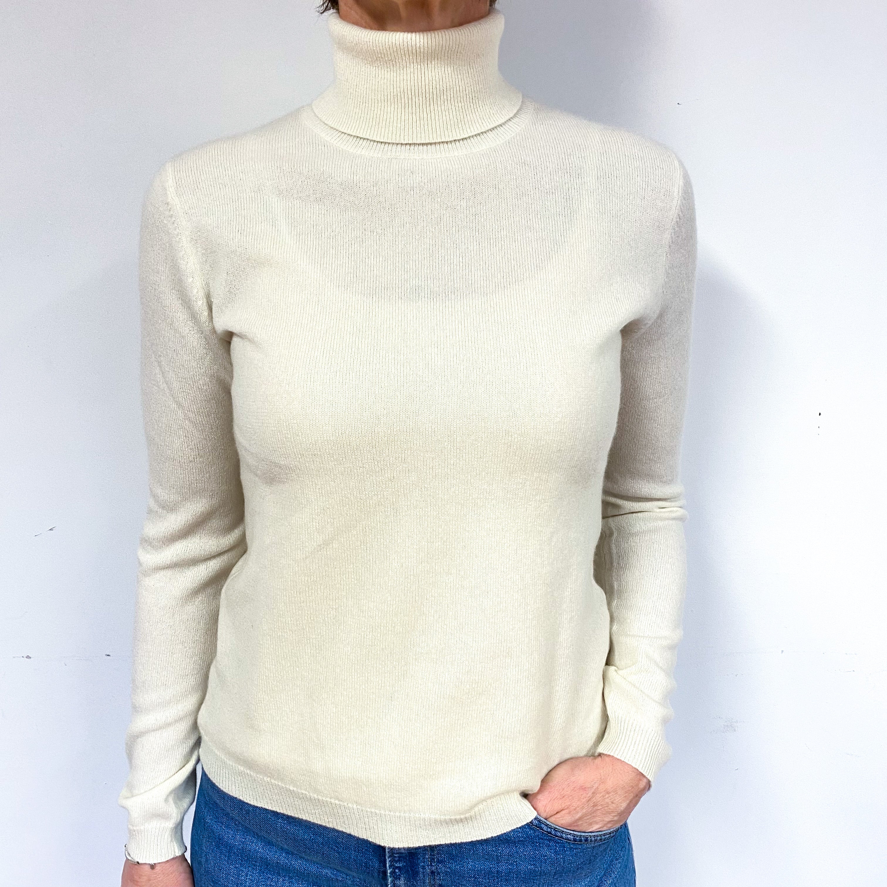 New Cream Cashmere Polo Neck Jumper Medium