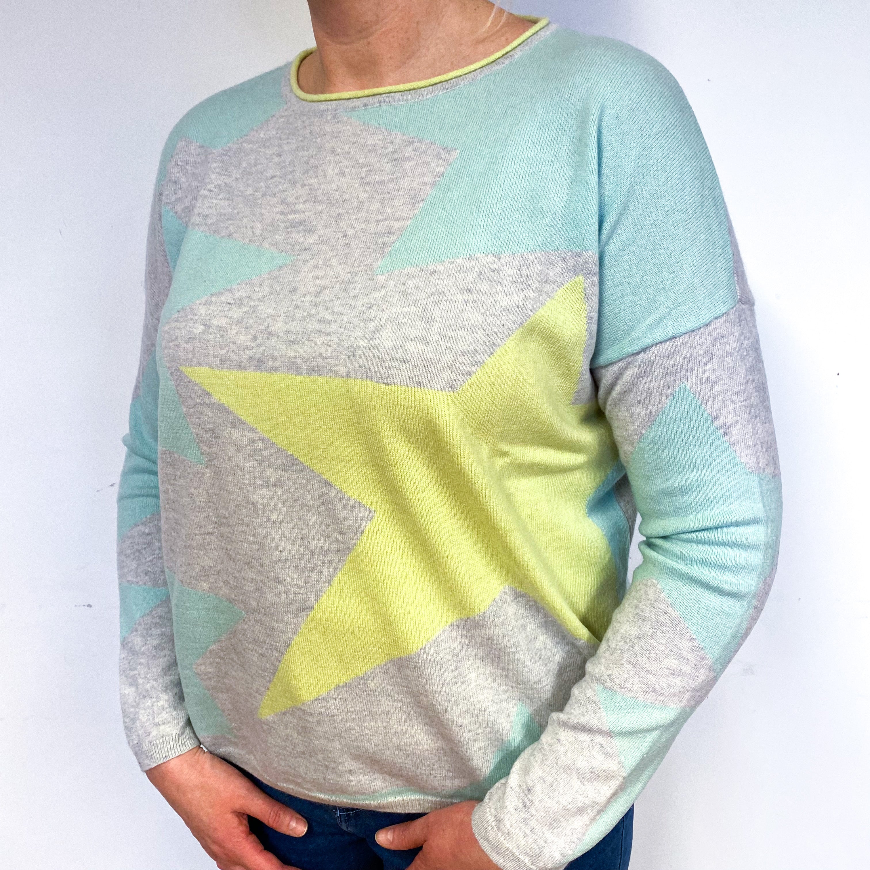 Cocoa Cashmere Grey Star Cashmere Crew Neck Jumper Large