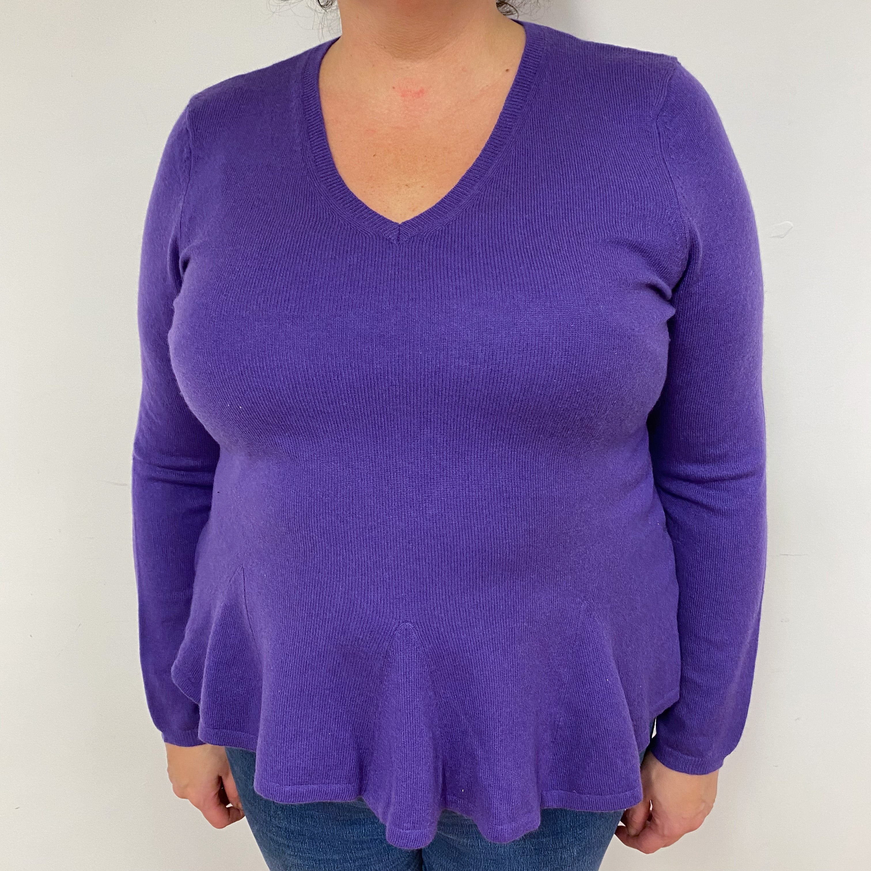 Purple Peplum Cashmere V-Neck Jumper Extra Large