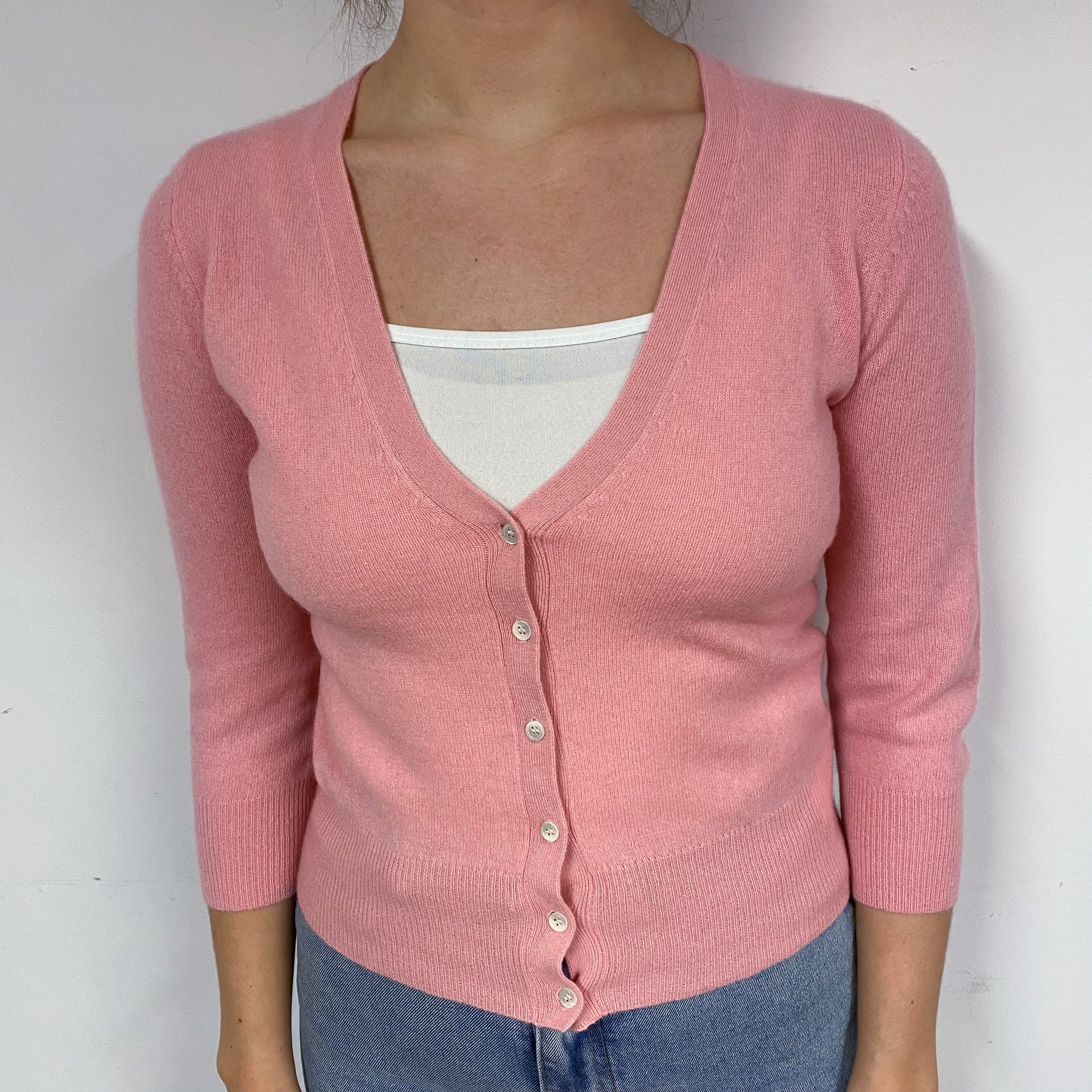 Flamingo Pink Cashmere V-Neck Cardigan Small