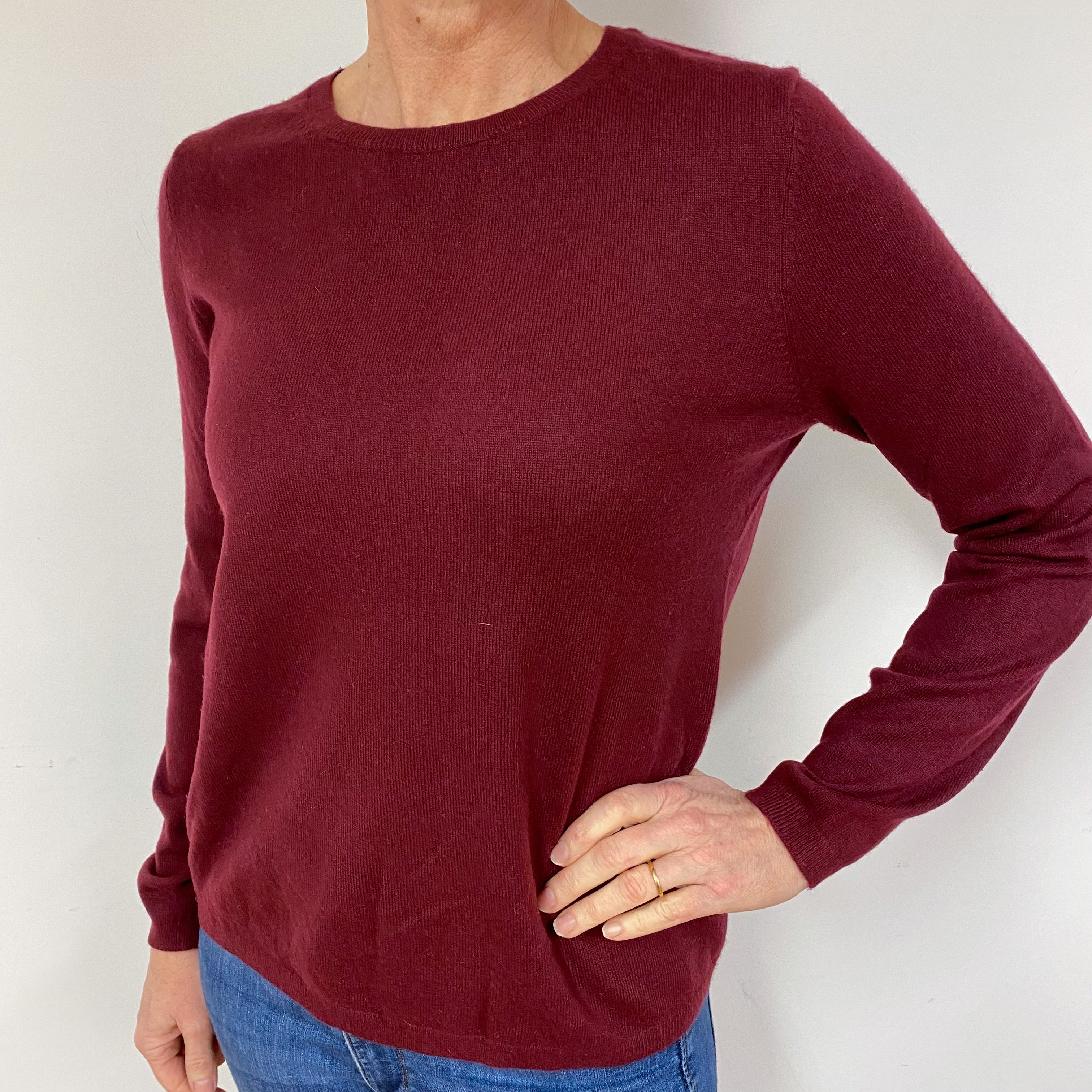 Burgundy Red Cashmere Crew Neck Jumper Medium