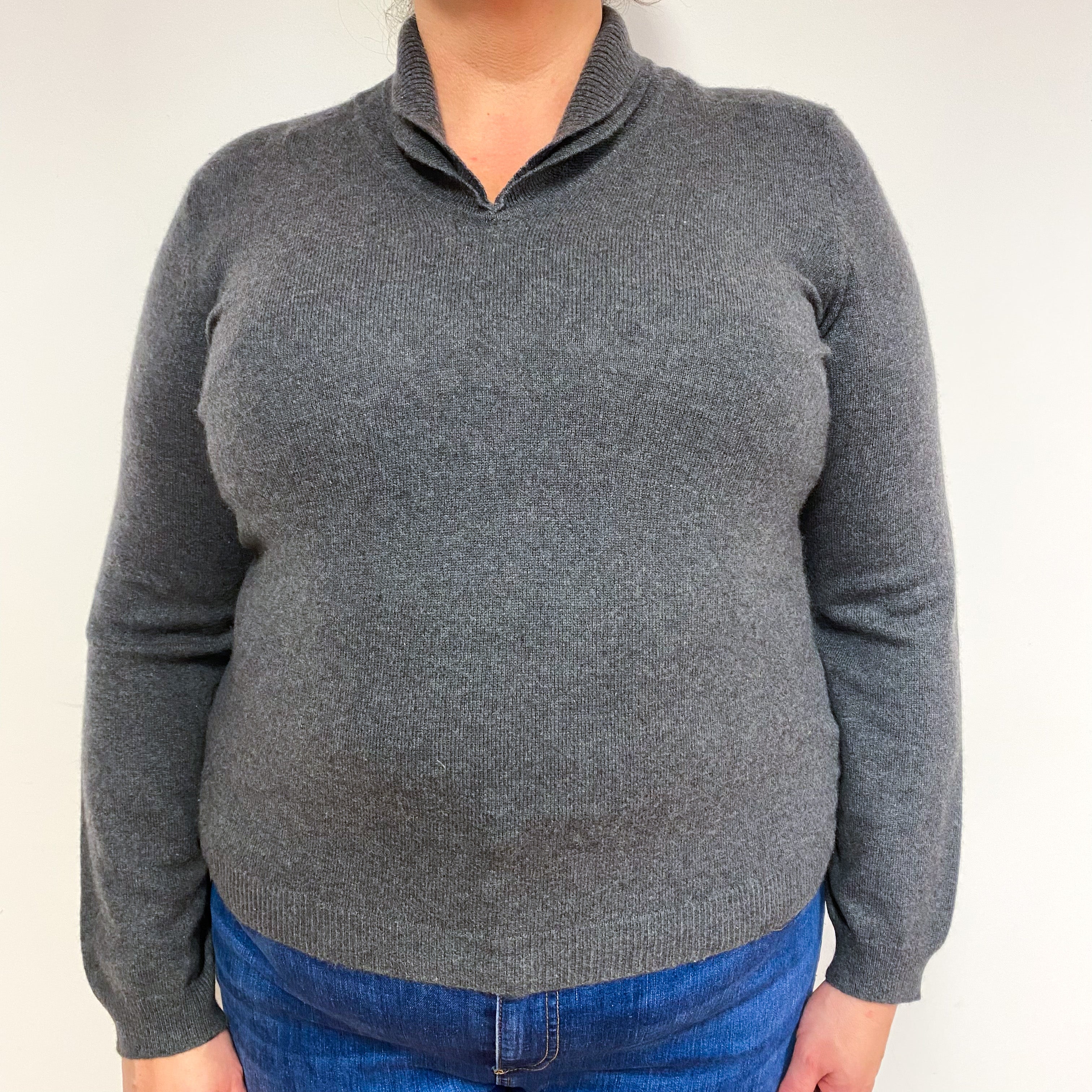 Steel Grey Cashmere V-Neck Jumper Extra Large