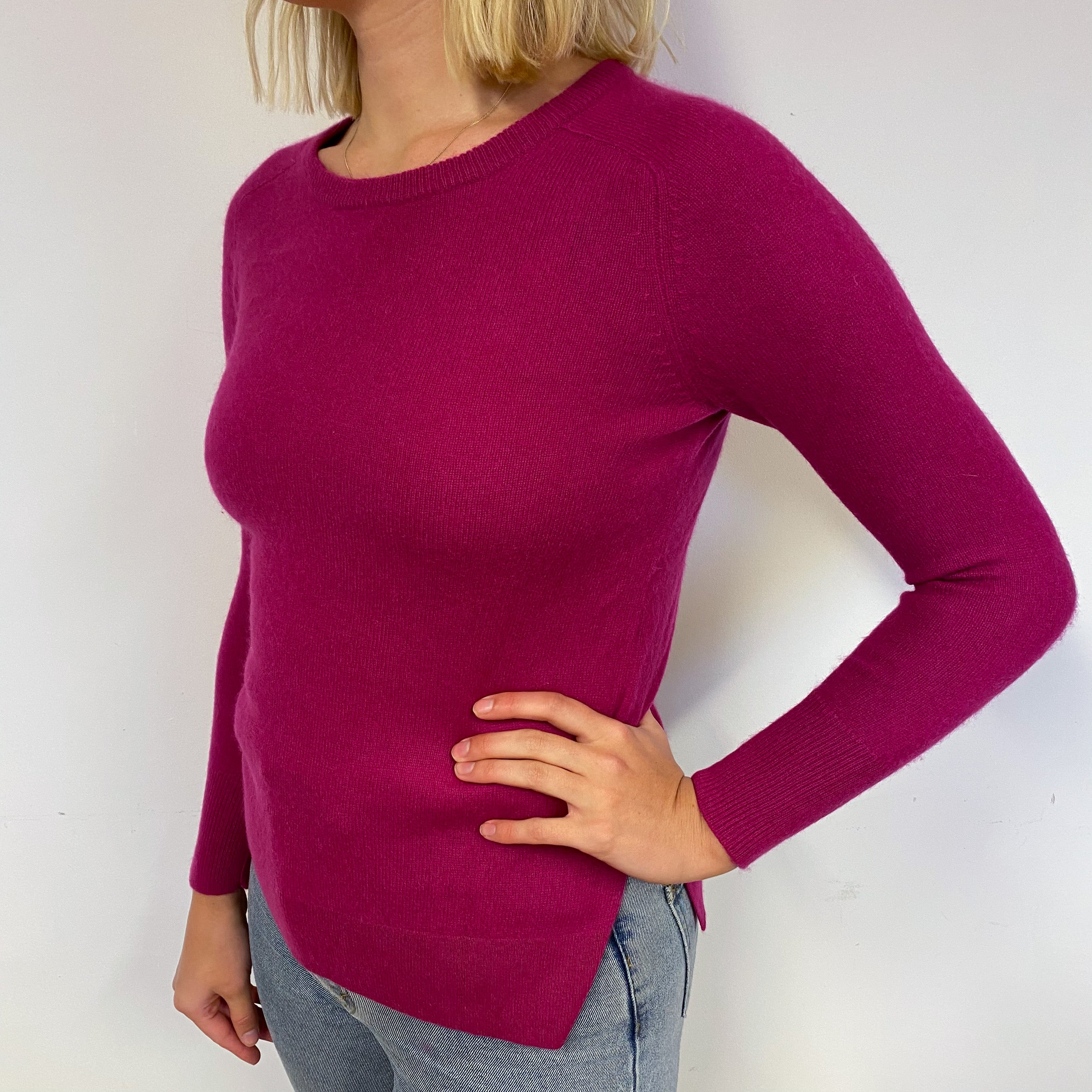 Magenta Pink Cashmere Crew Neck Jumper Small/ Petite