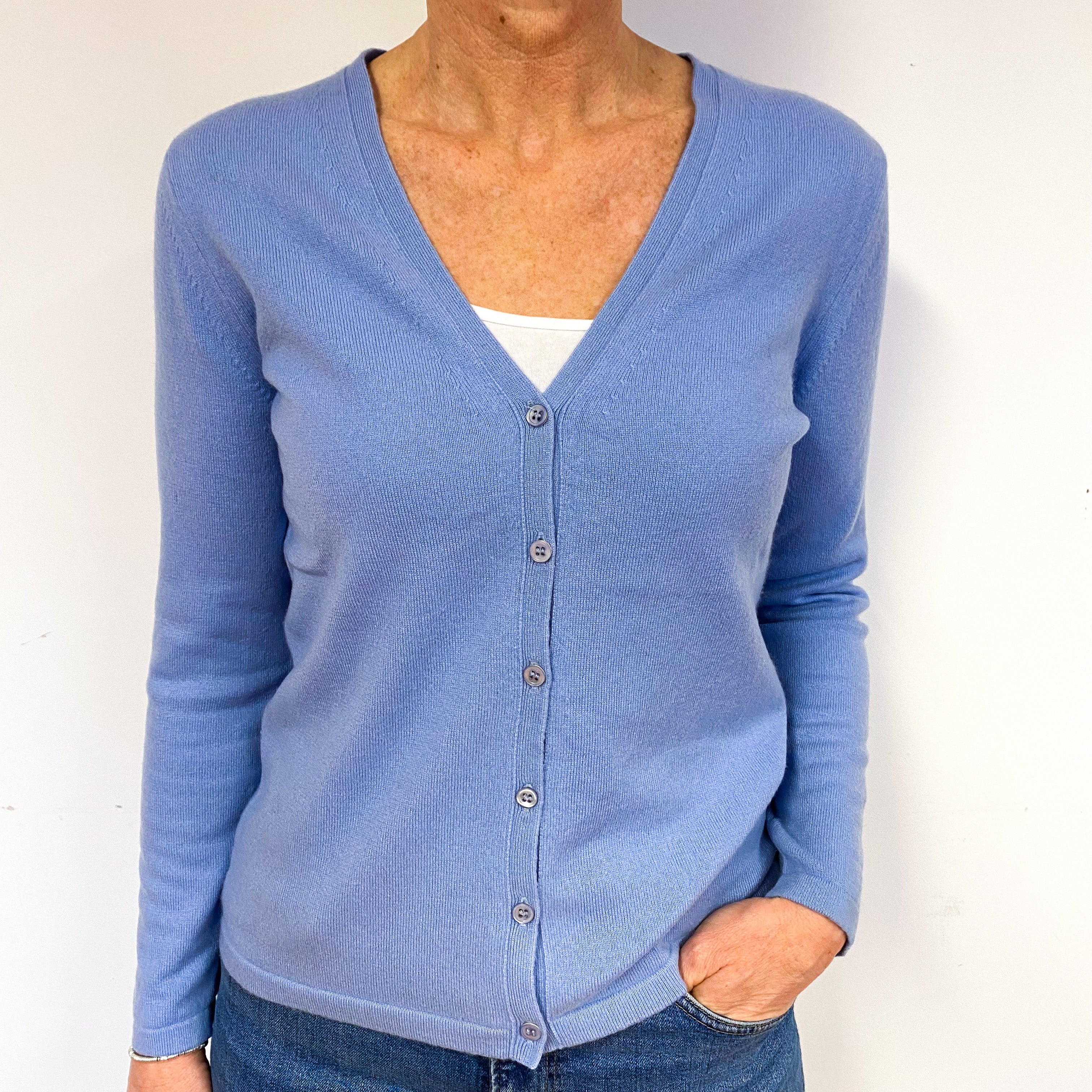 Sky Blue Cashmere V-Neck Cardigan Medium