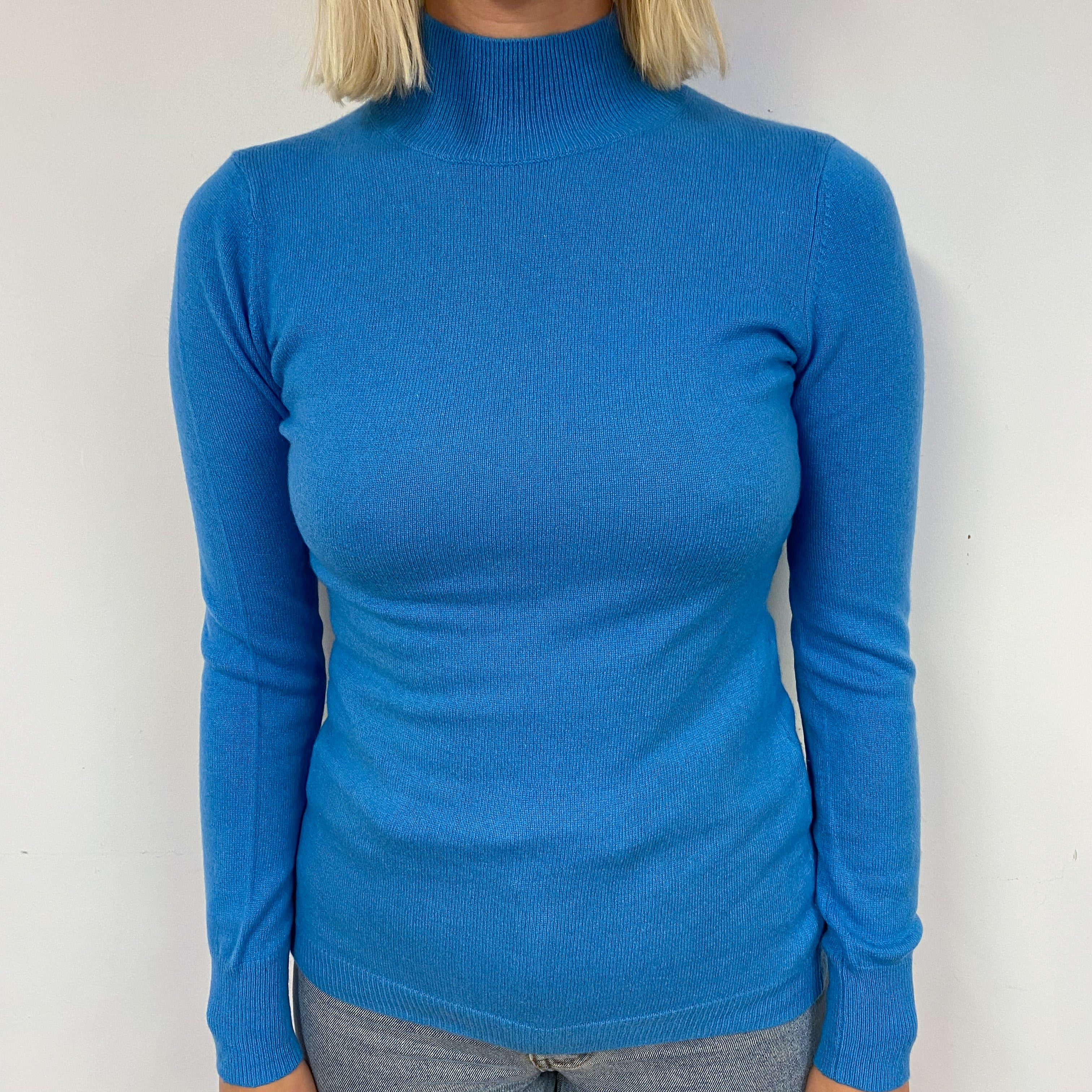 Ocean Blue Cashmere Polo Neck Jumper Small