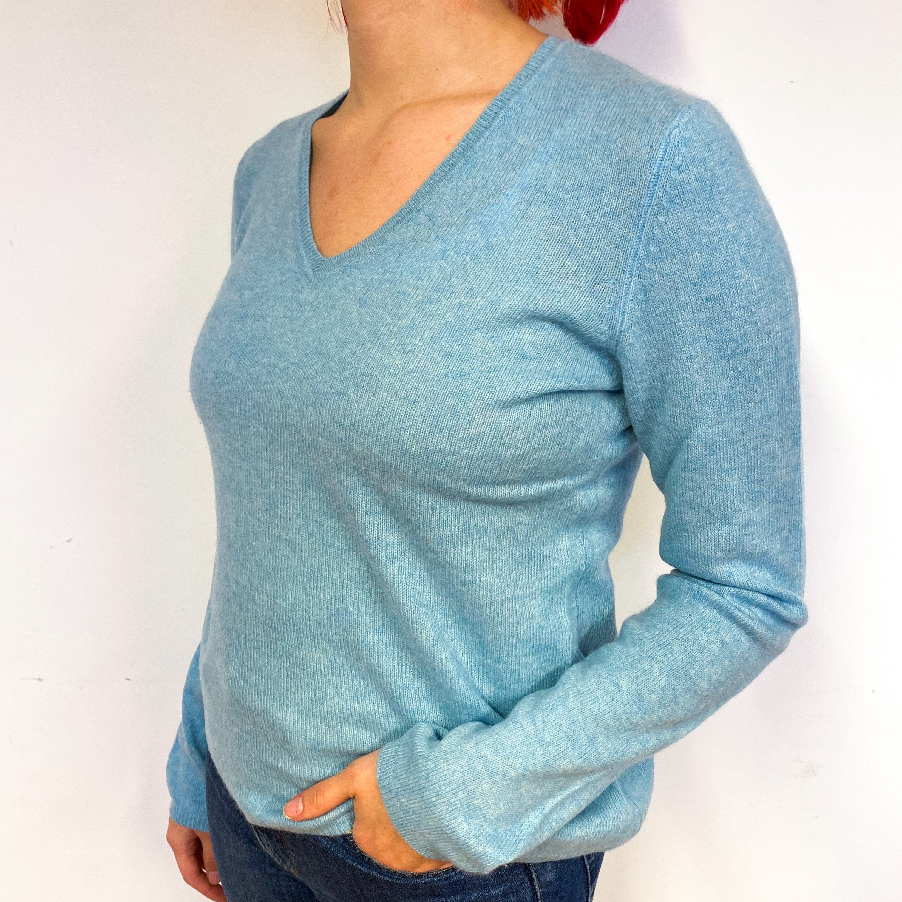 Opal Green Cashmere V-Neck Jumper Small