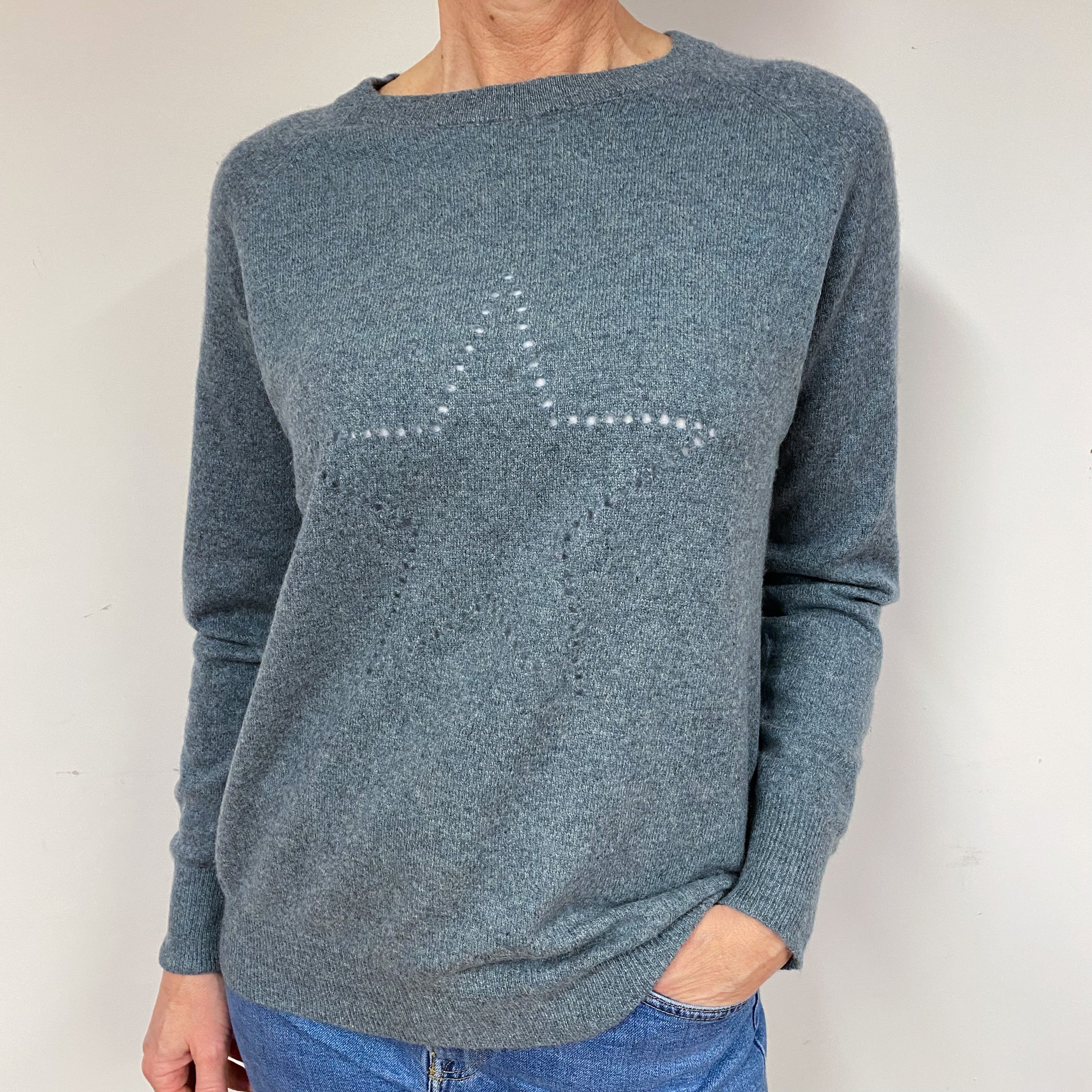 Repeat Dusky Blue Cashmere Crew Neck Jumper Medium