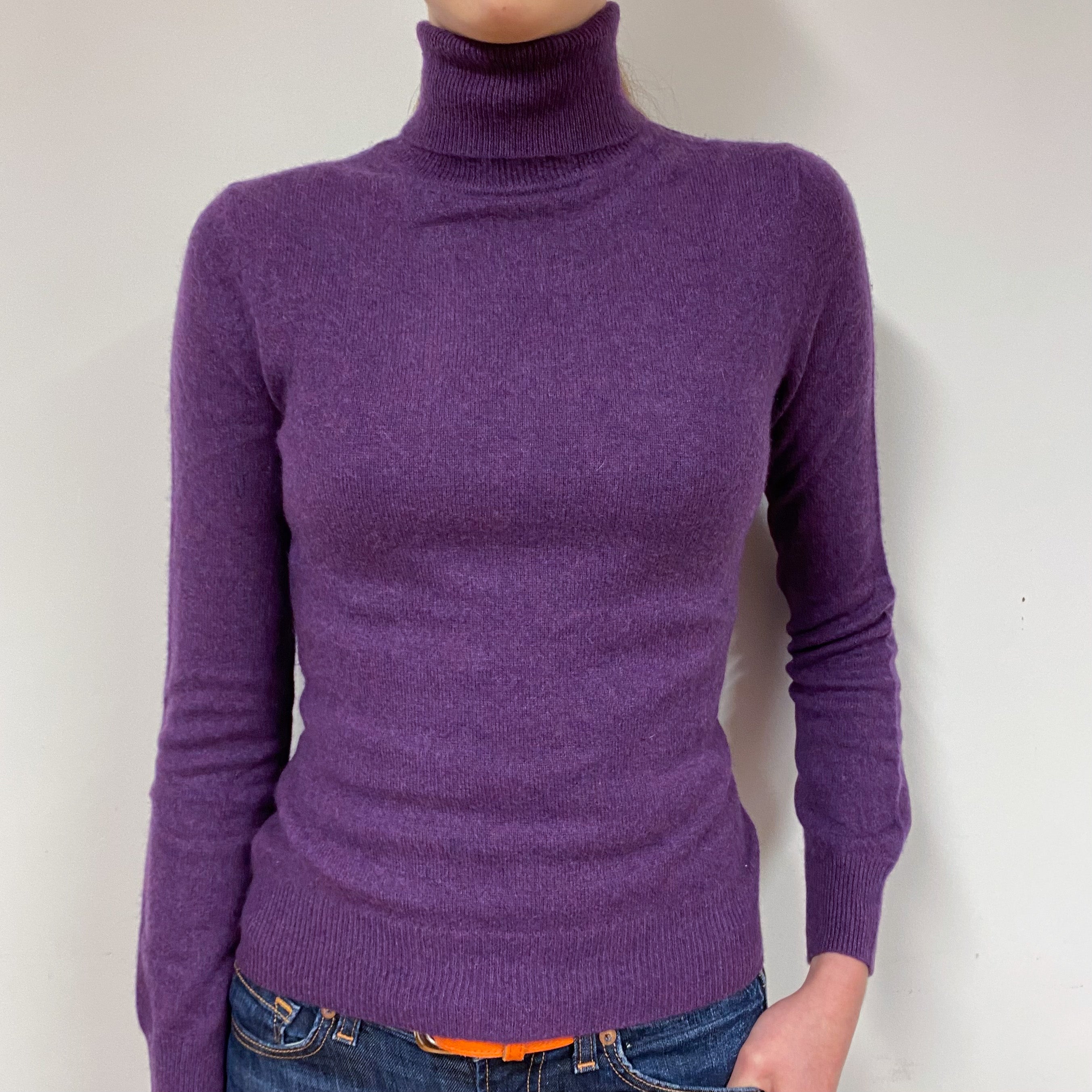 Blueberry Purple Cashmere Polo Neck Jumper Extra Small