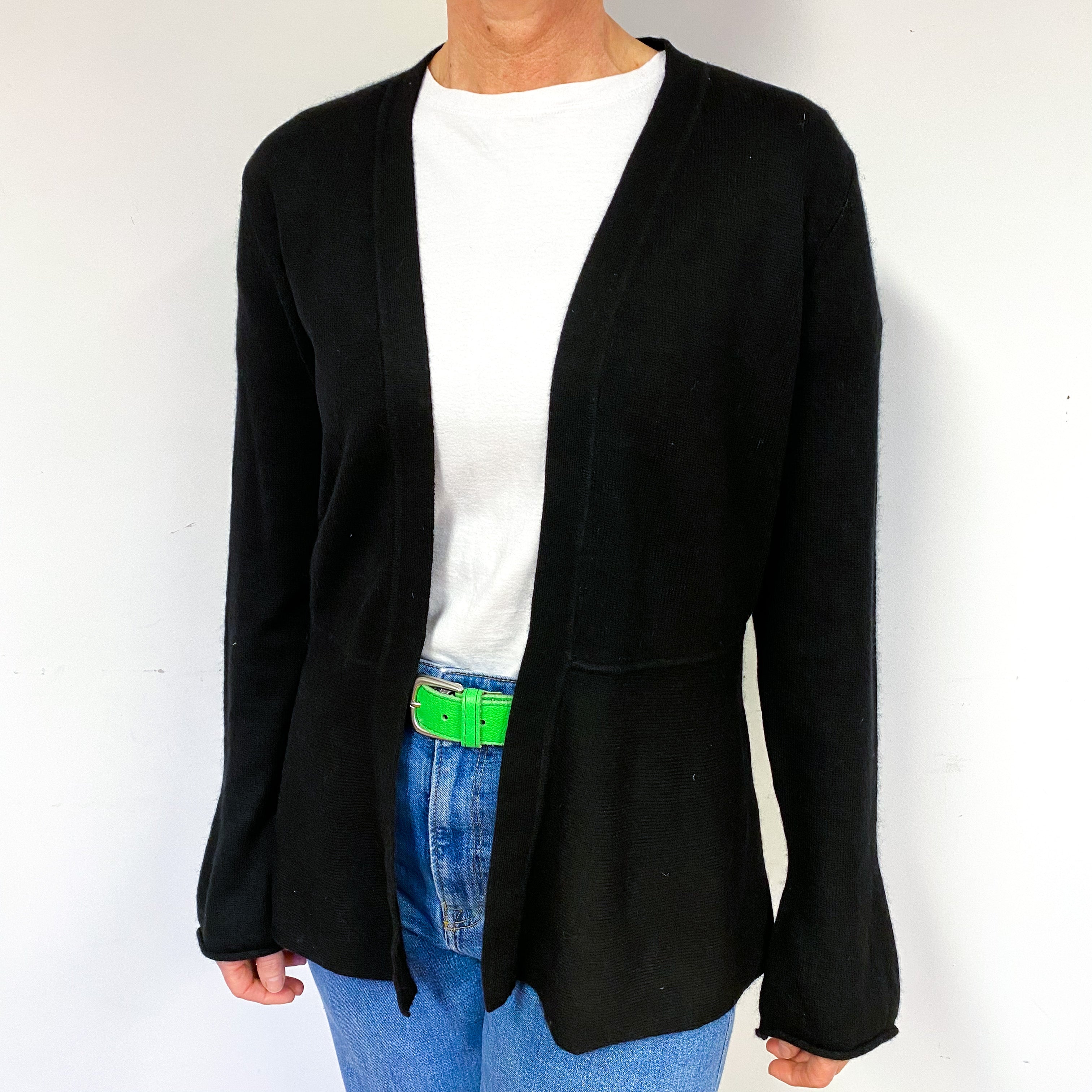 Black Cashmere Edge to Edge Cardigan Medium