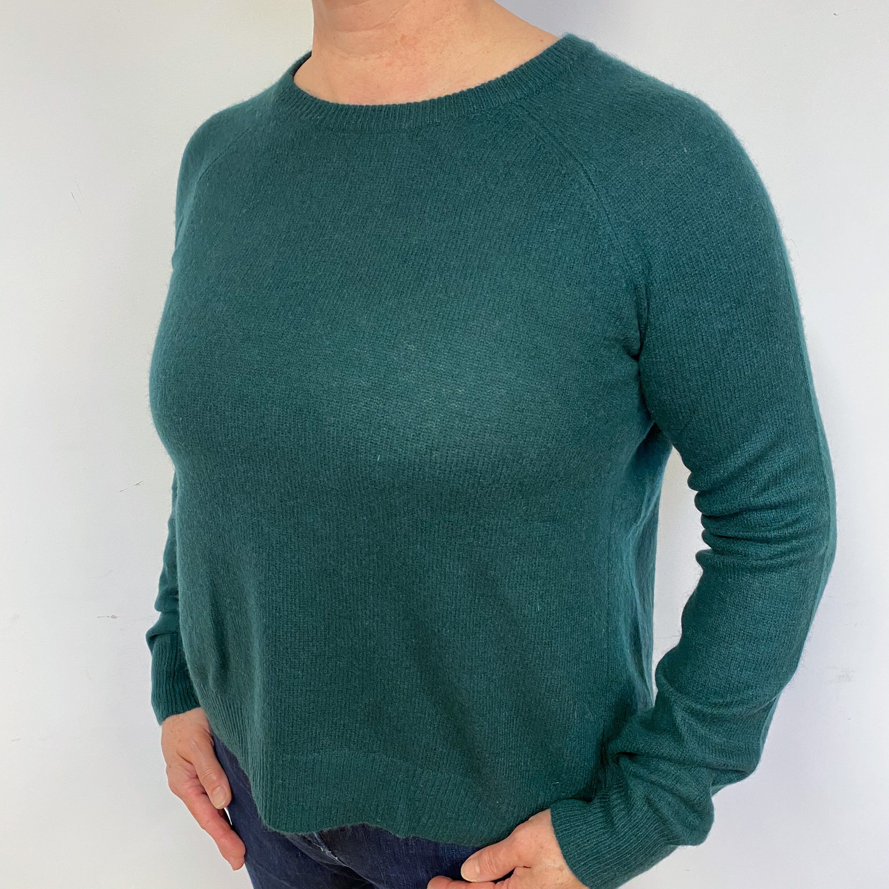 Bottle Green Cashmere Crew Neck Jumper Large