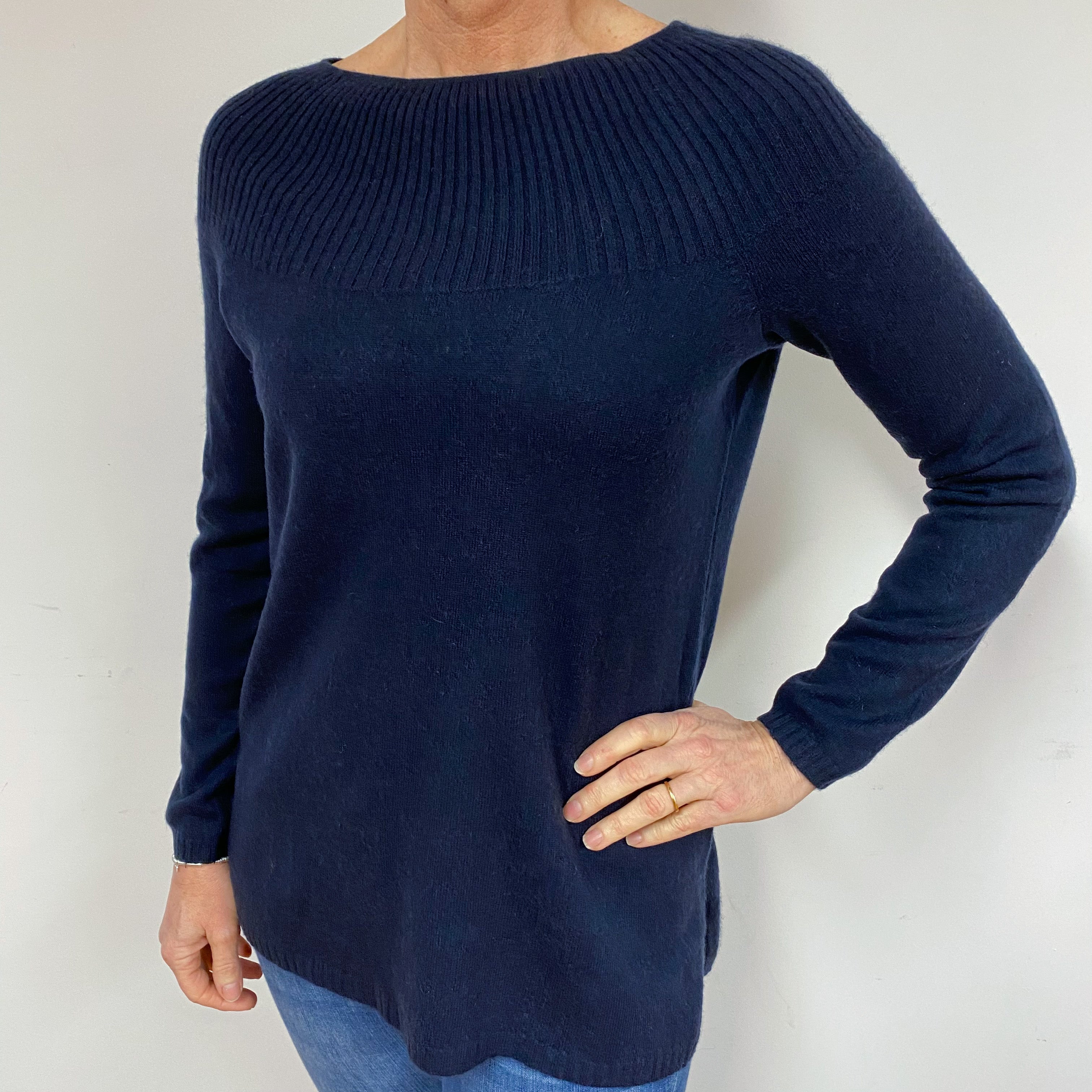Navy Blue Cashmere Crew Neck Jumper Medium