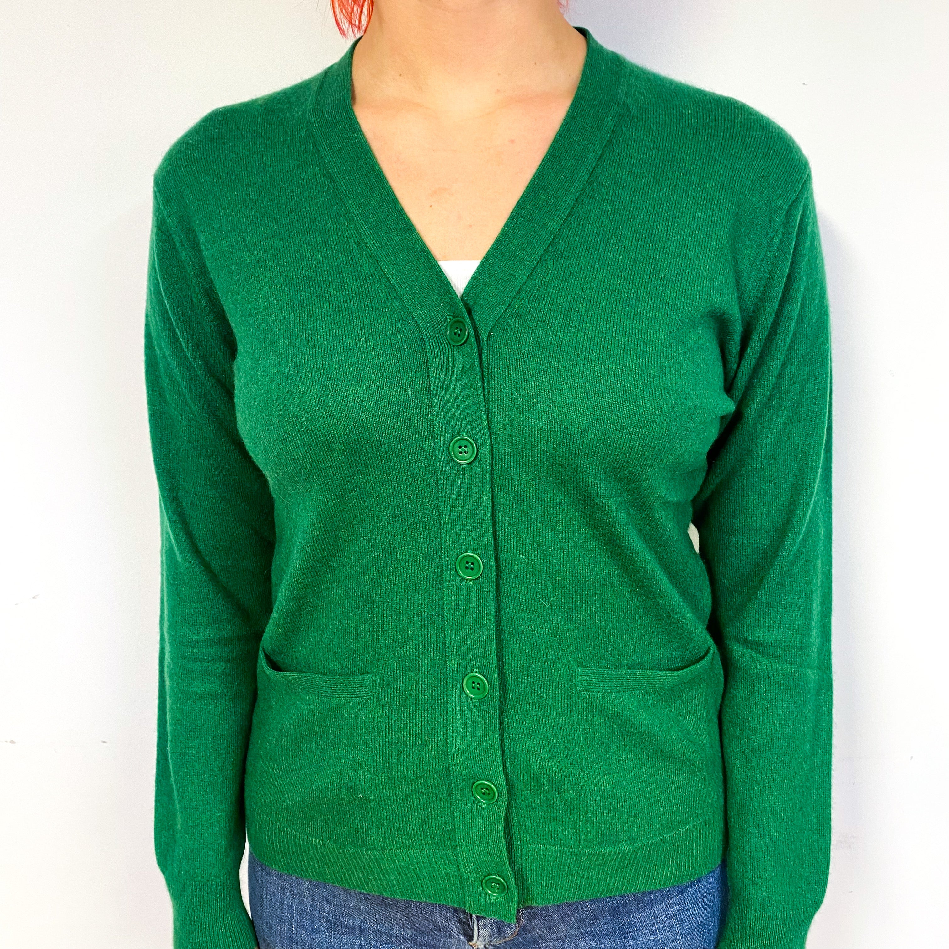 Shamrock Green Cashmere V-Neck Cardigan Small