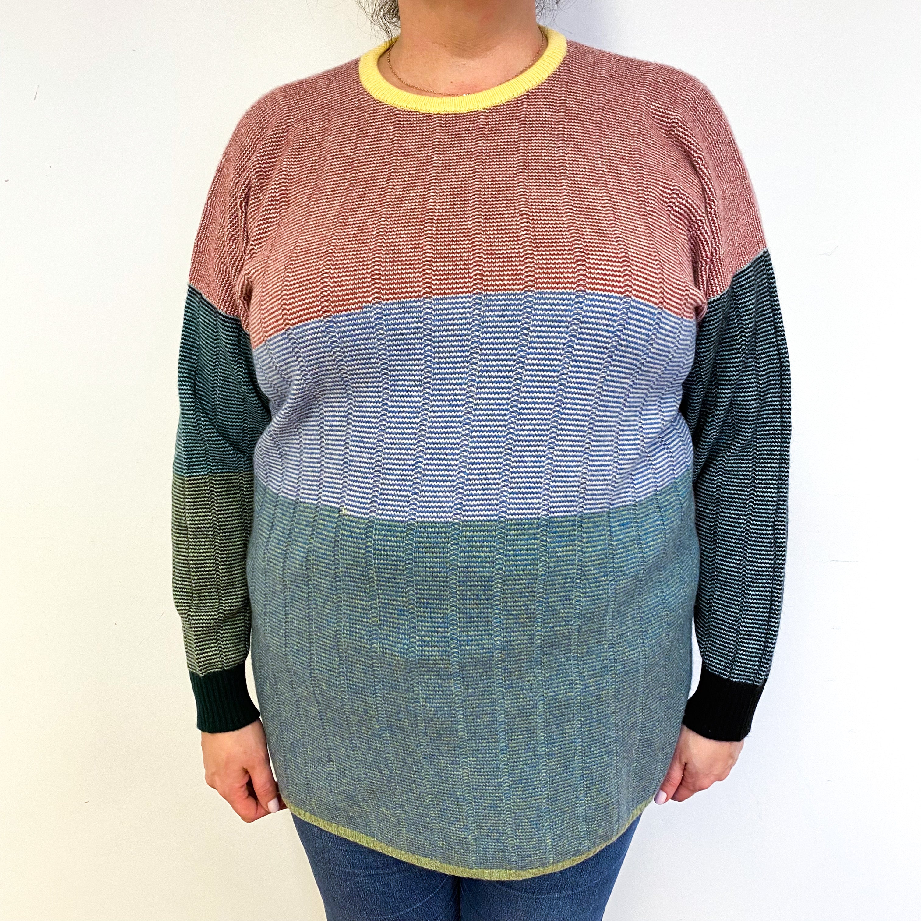 Vintage Pringle Colour Block Cashmere Crew Neck Jumper Extra Large