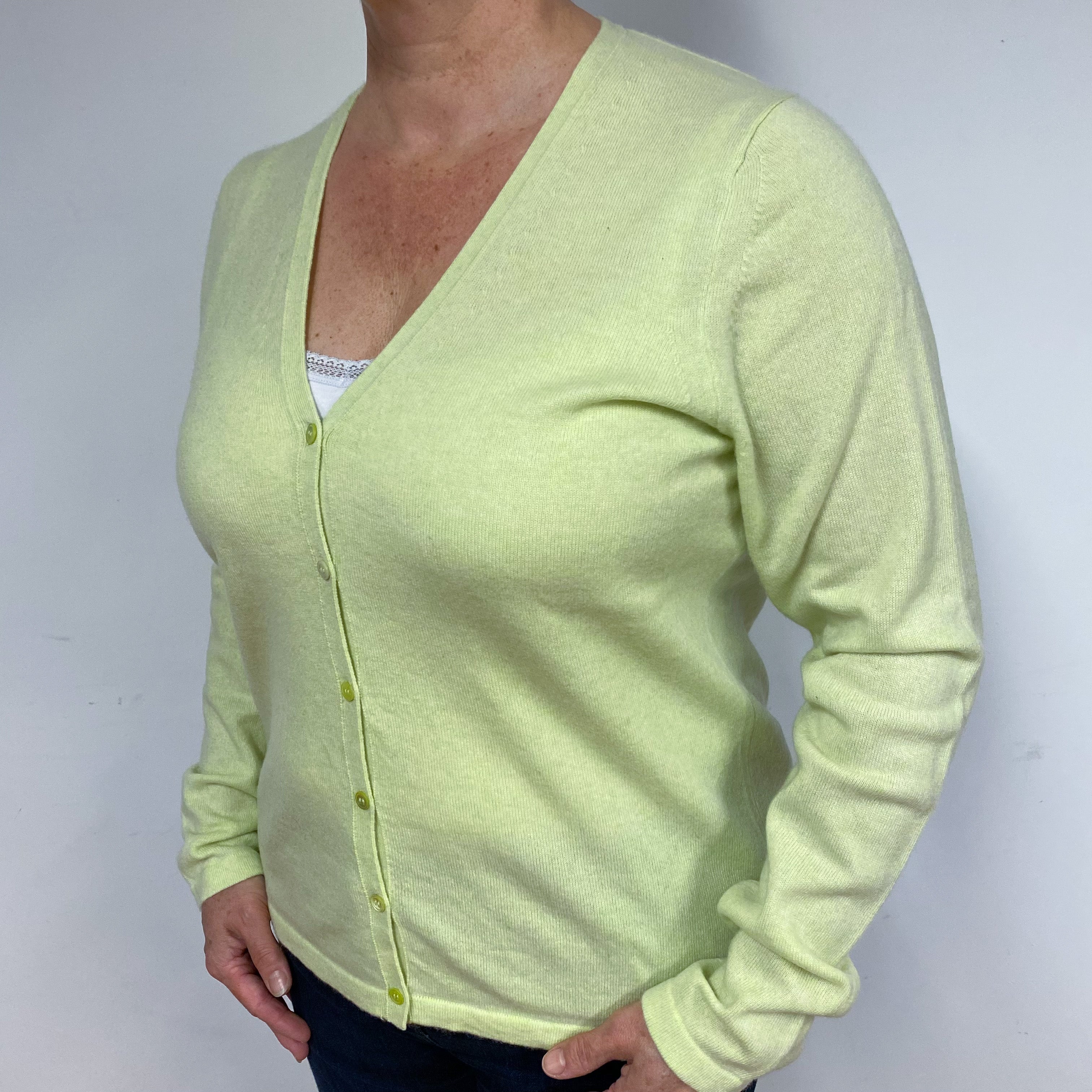 Lime Green Cashmere V-Neck Cardigan Large