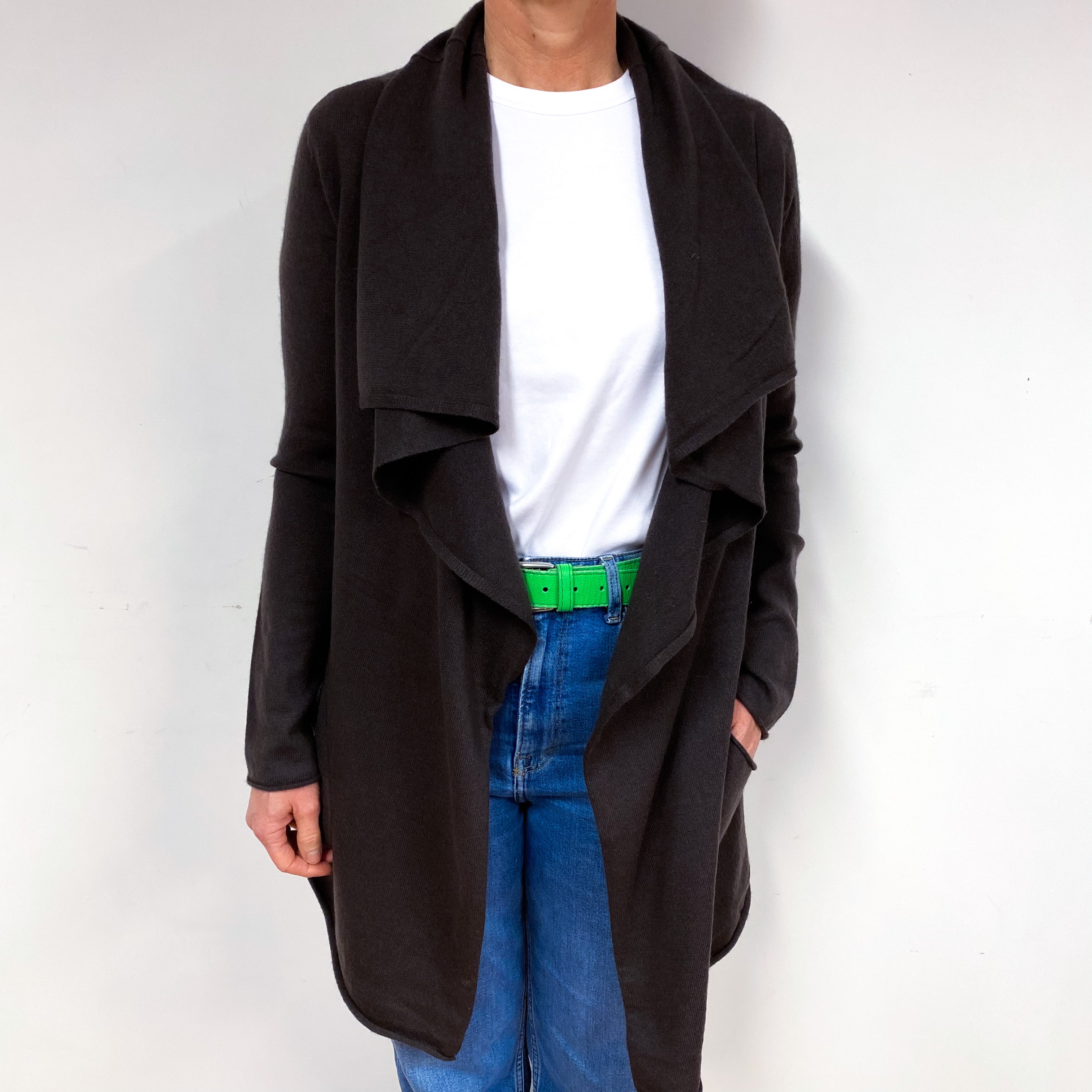 Peppercorn Brown Cashmere Waterfall Cardigan Medium