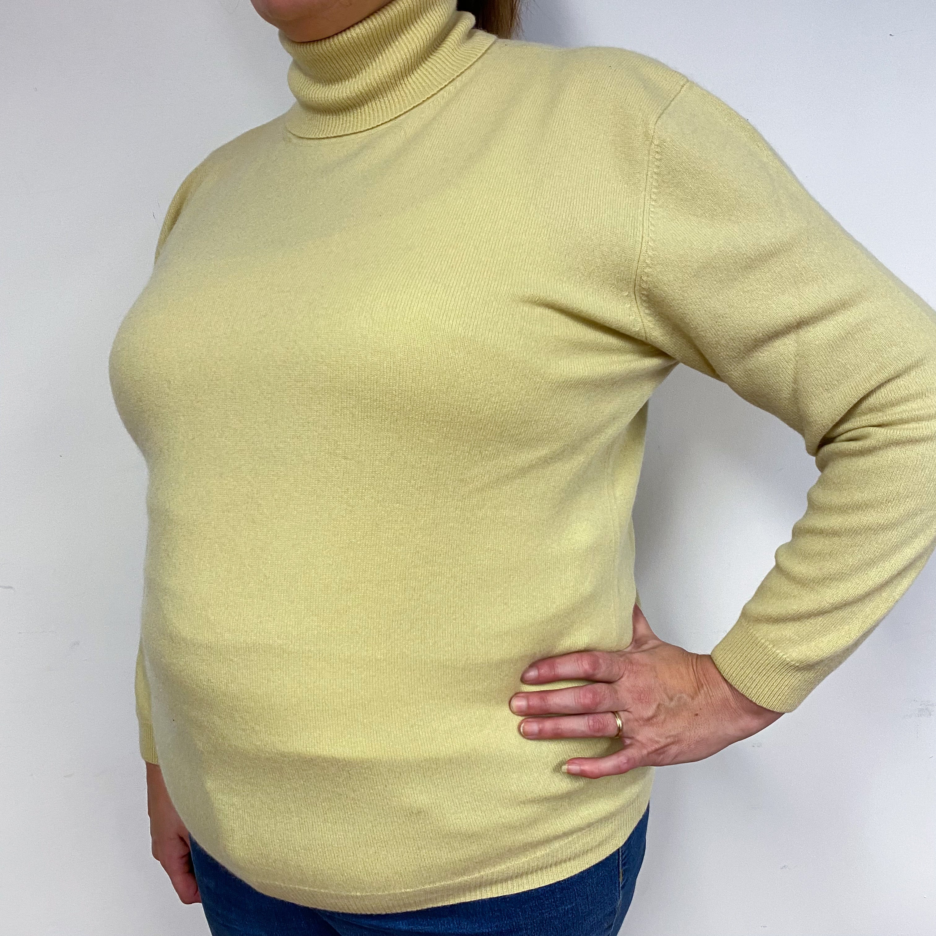 Custard Yellow Cashmere Polo Neck Jumper Extra Large