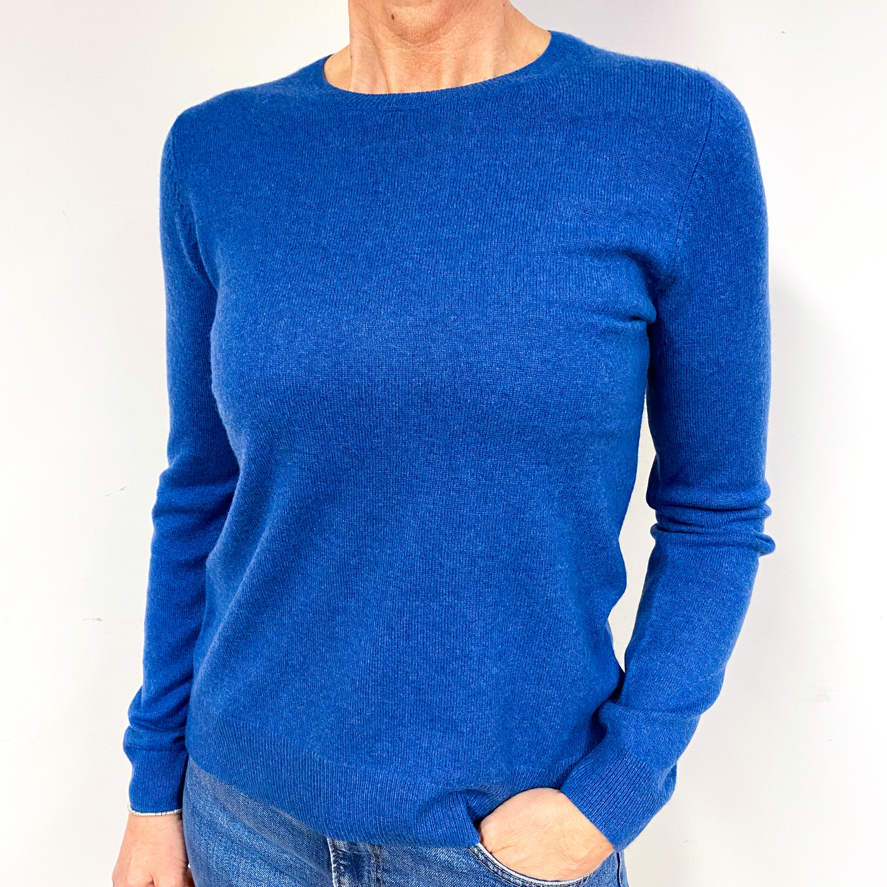 New Tanzanite Blue Cashmere Crew Neck Jumper Medium