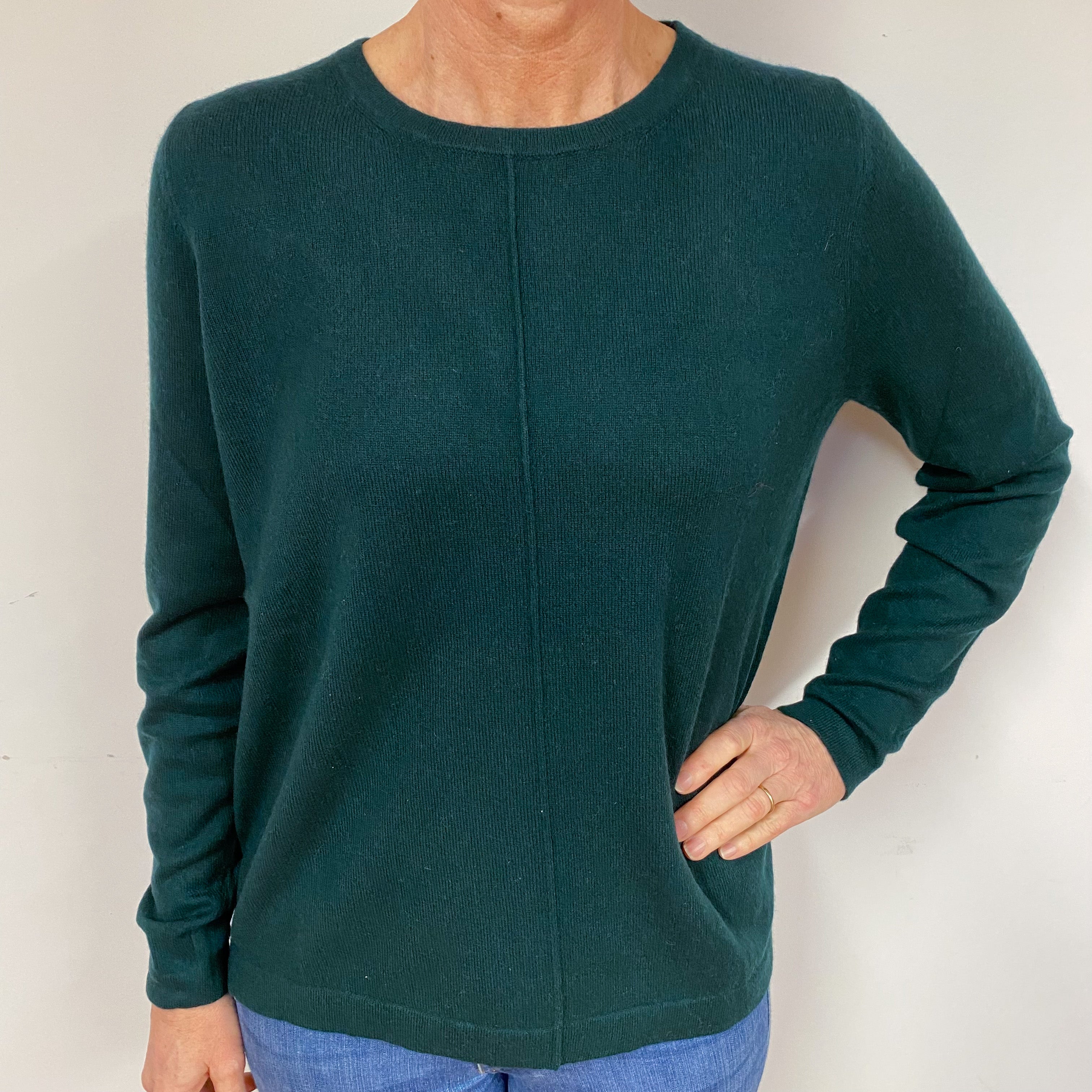 Bottle Green Cashmere Crew Neck Jumper Medium