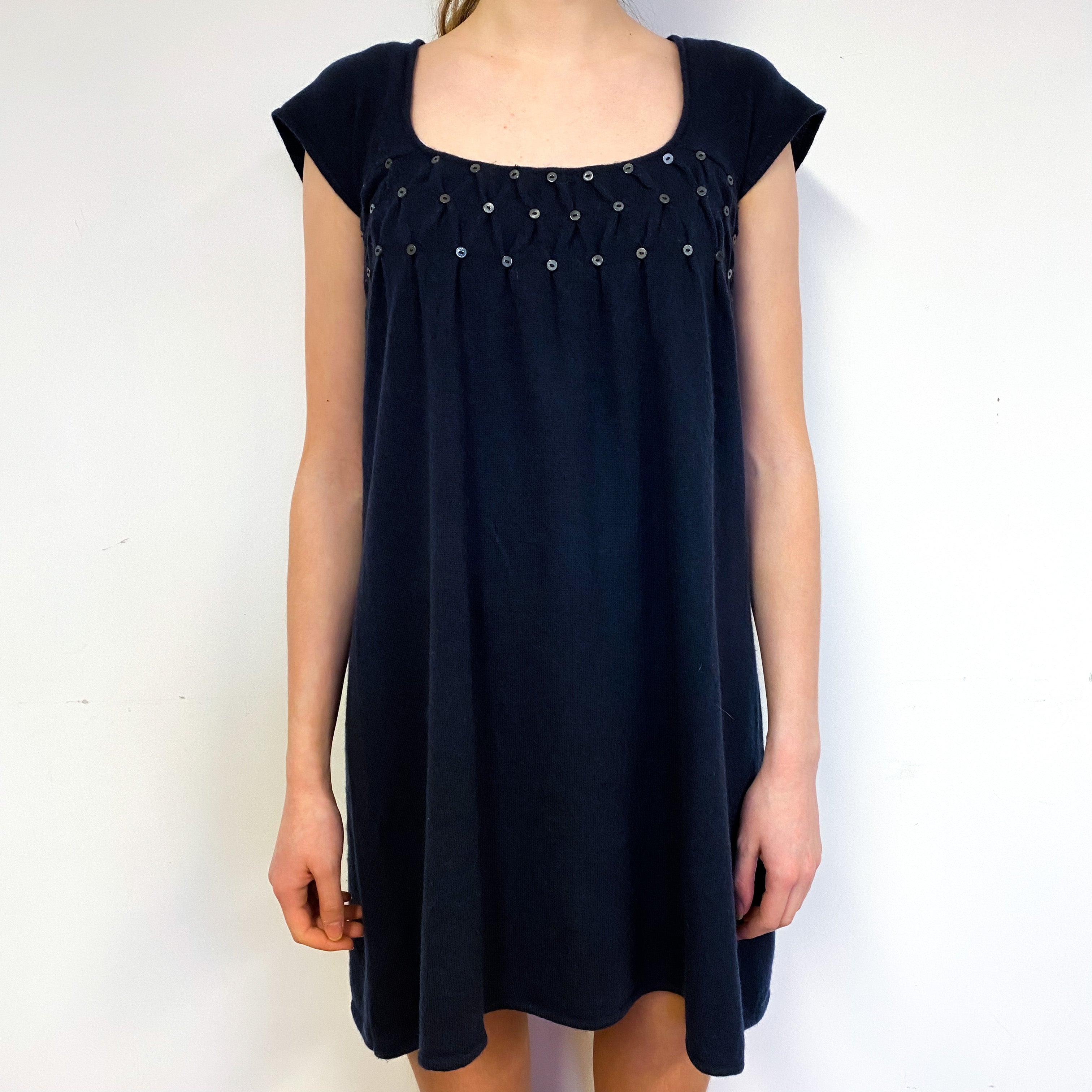 Dark Navy Blue Cashmere Sweetheart Neck Dress Extra Small