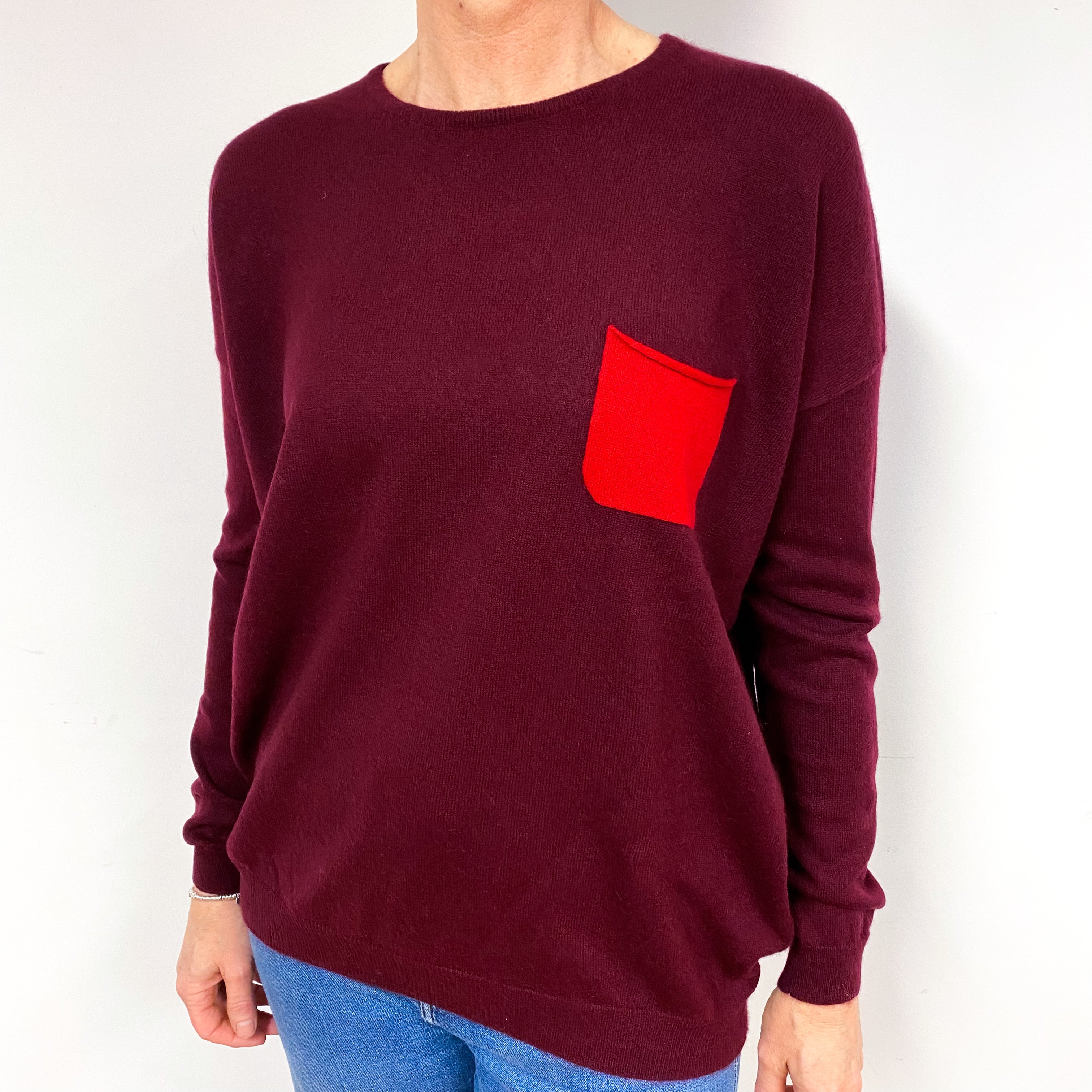 Lucy Nagle Wine Red Cashmere Crew Neck Jumper Medium