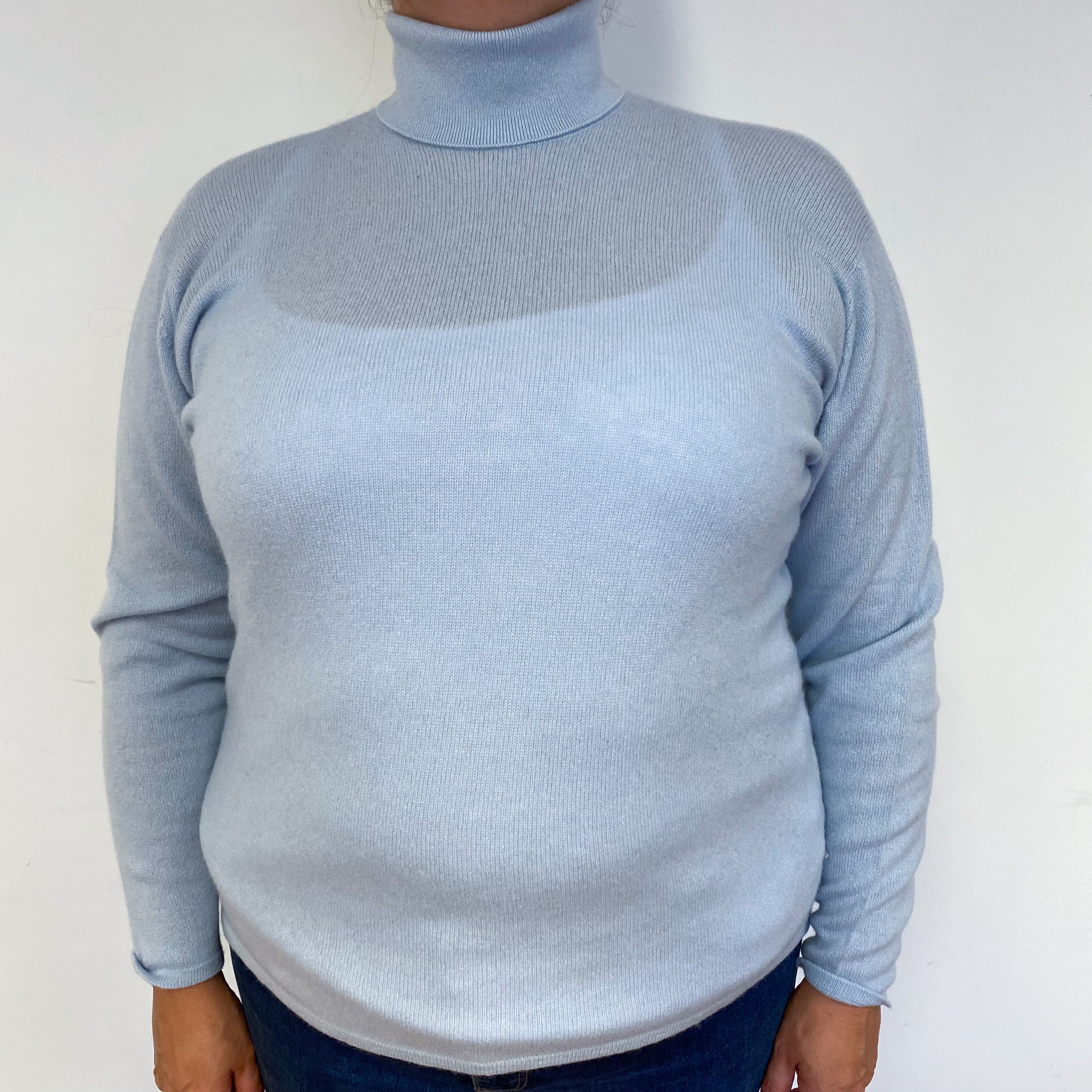 Brand New Scottish Blue Polo Neck Cashmere Jumper