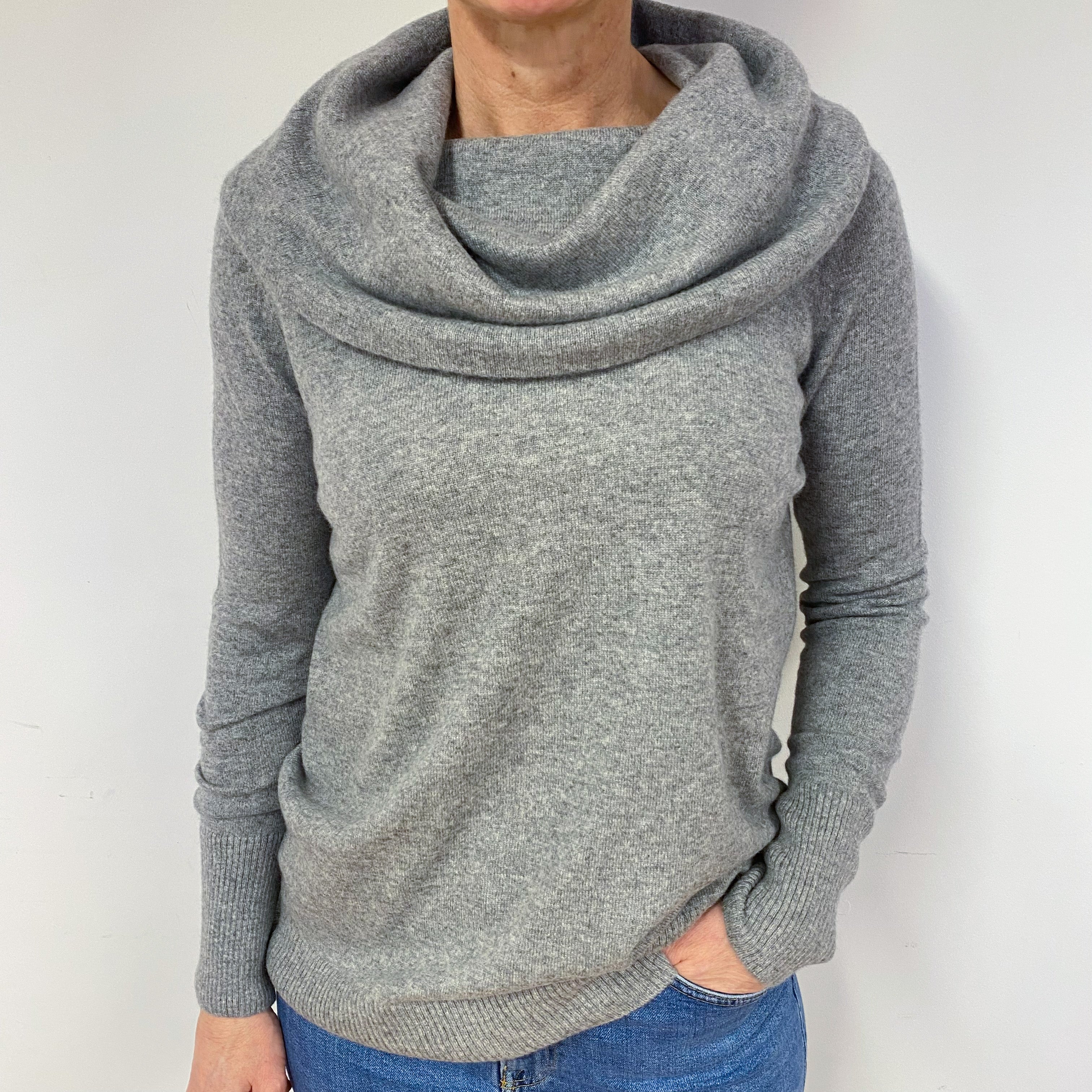 Ash Grey Cashmere Cowl Neck Jumper Medium