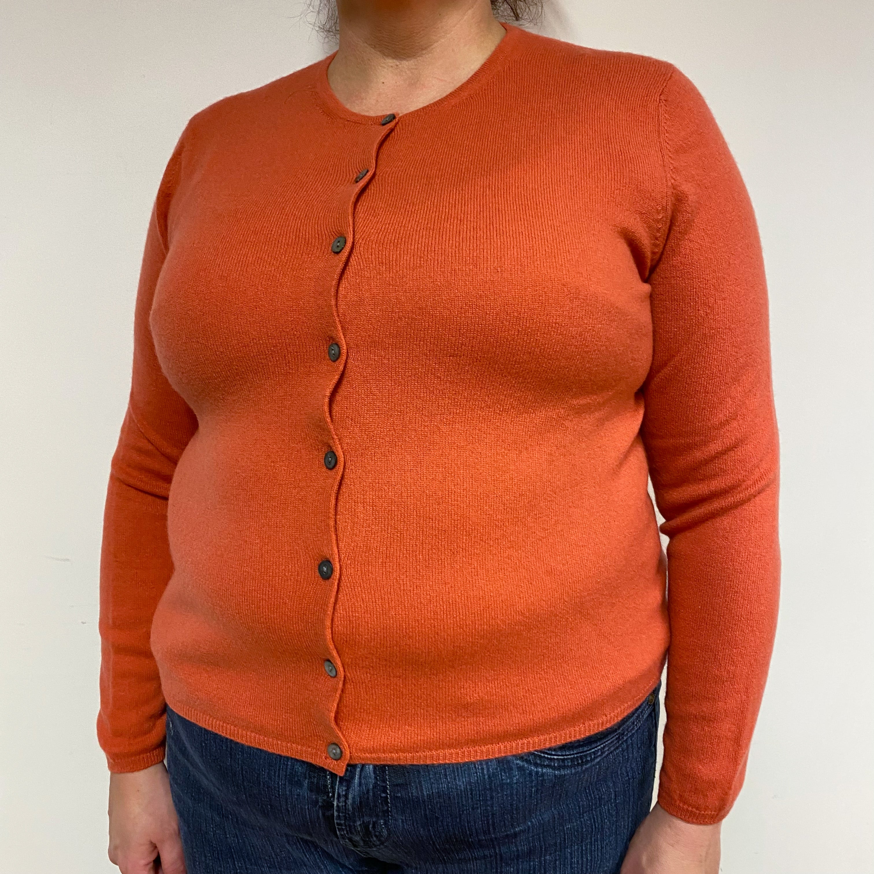 Burnt Orange Cashmere Crew Neck Cardigan X Large