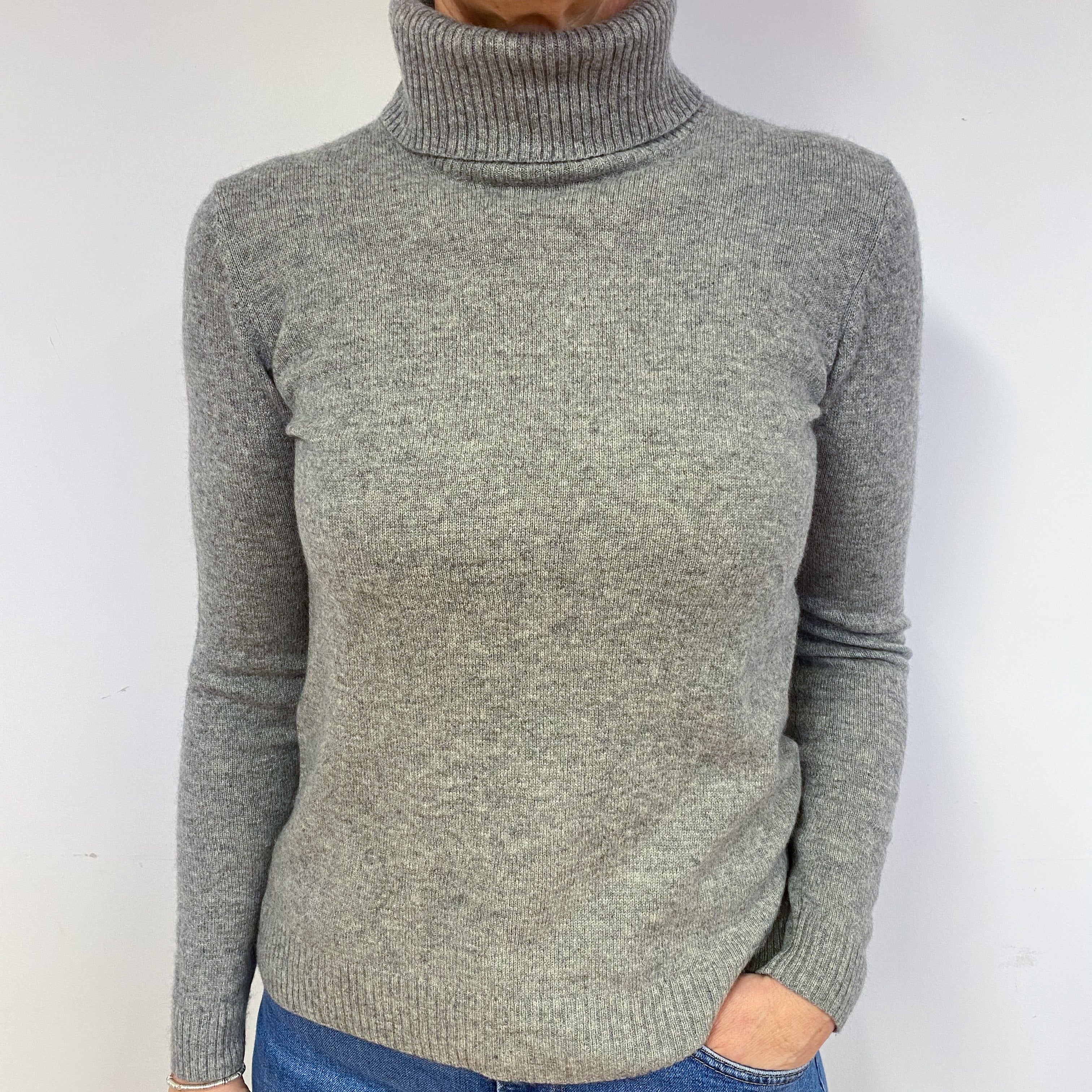 Ash Grey Cashmere Polo Neck Jumper Medium
