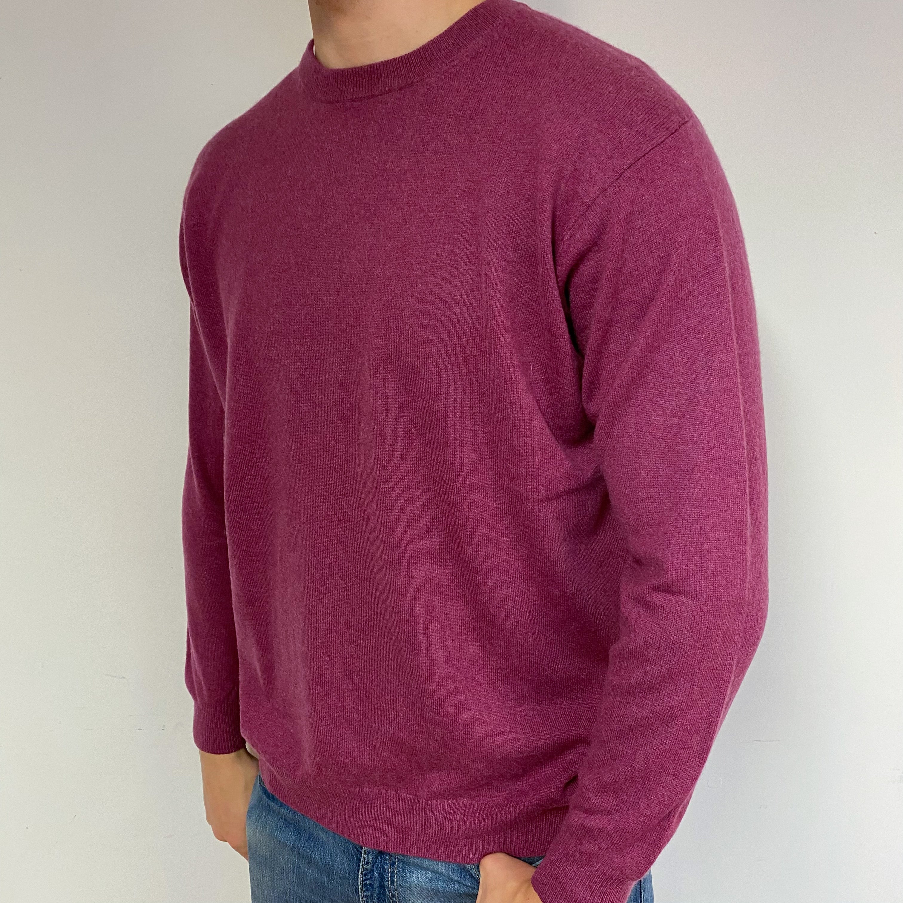 Men's Raspberry Pink Cashmere Crew Neck Jumper XL