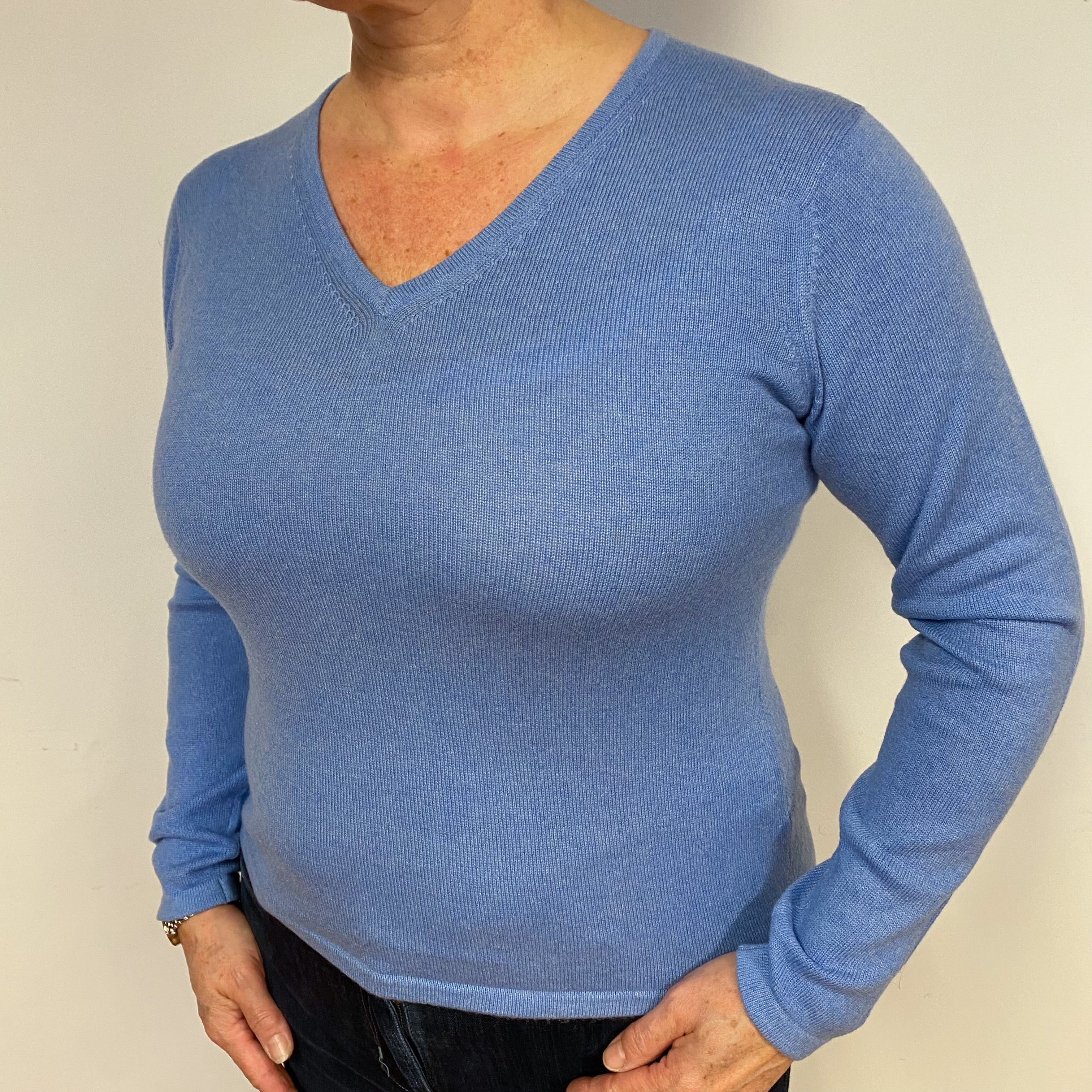 Sky Blue Cashmere V-Neck Jumper Large