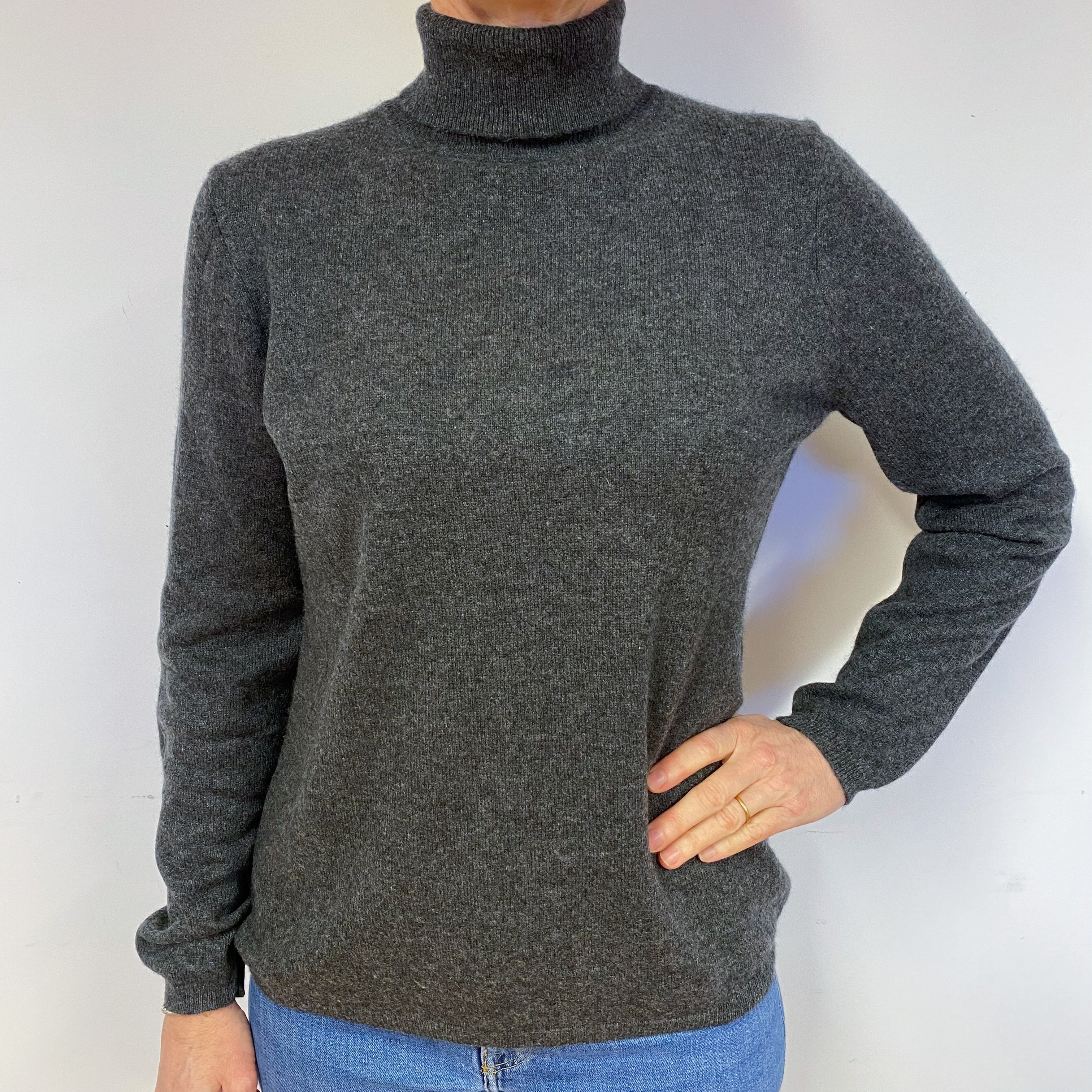 Slate Grey Cashmere Polo Neck Jumper Medium