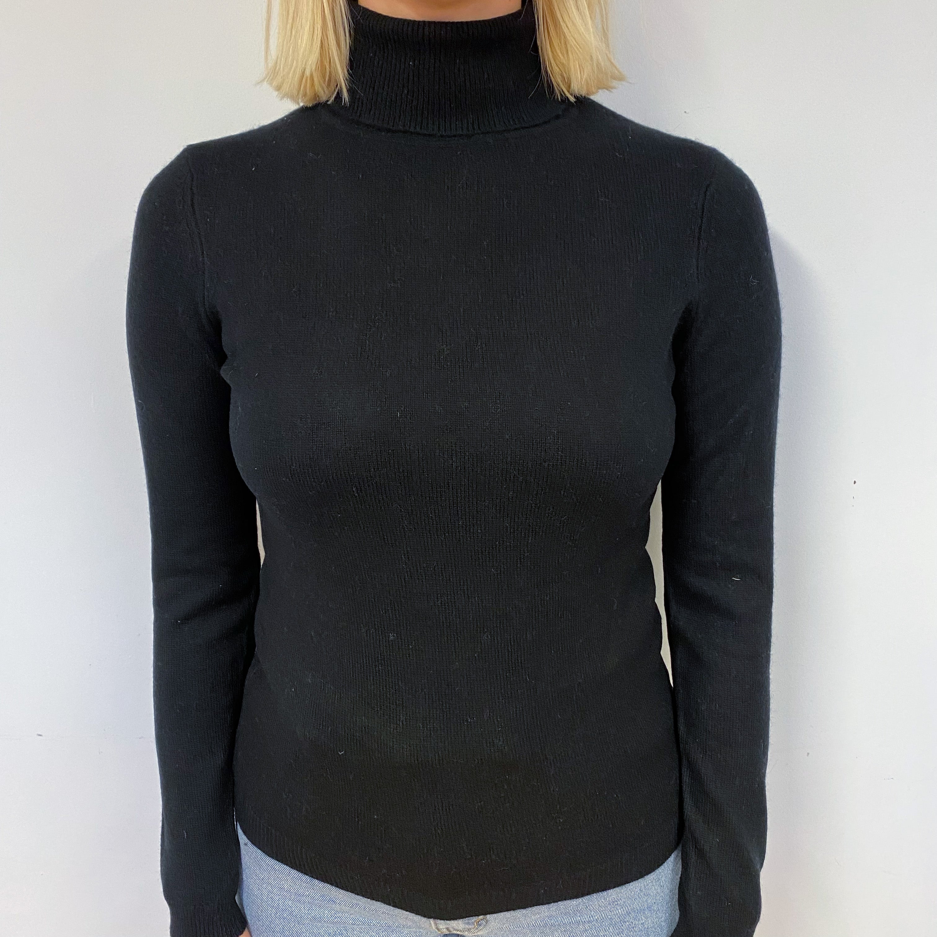 Black Cashmere Polo Neck Jumper Small