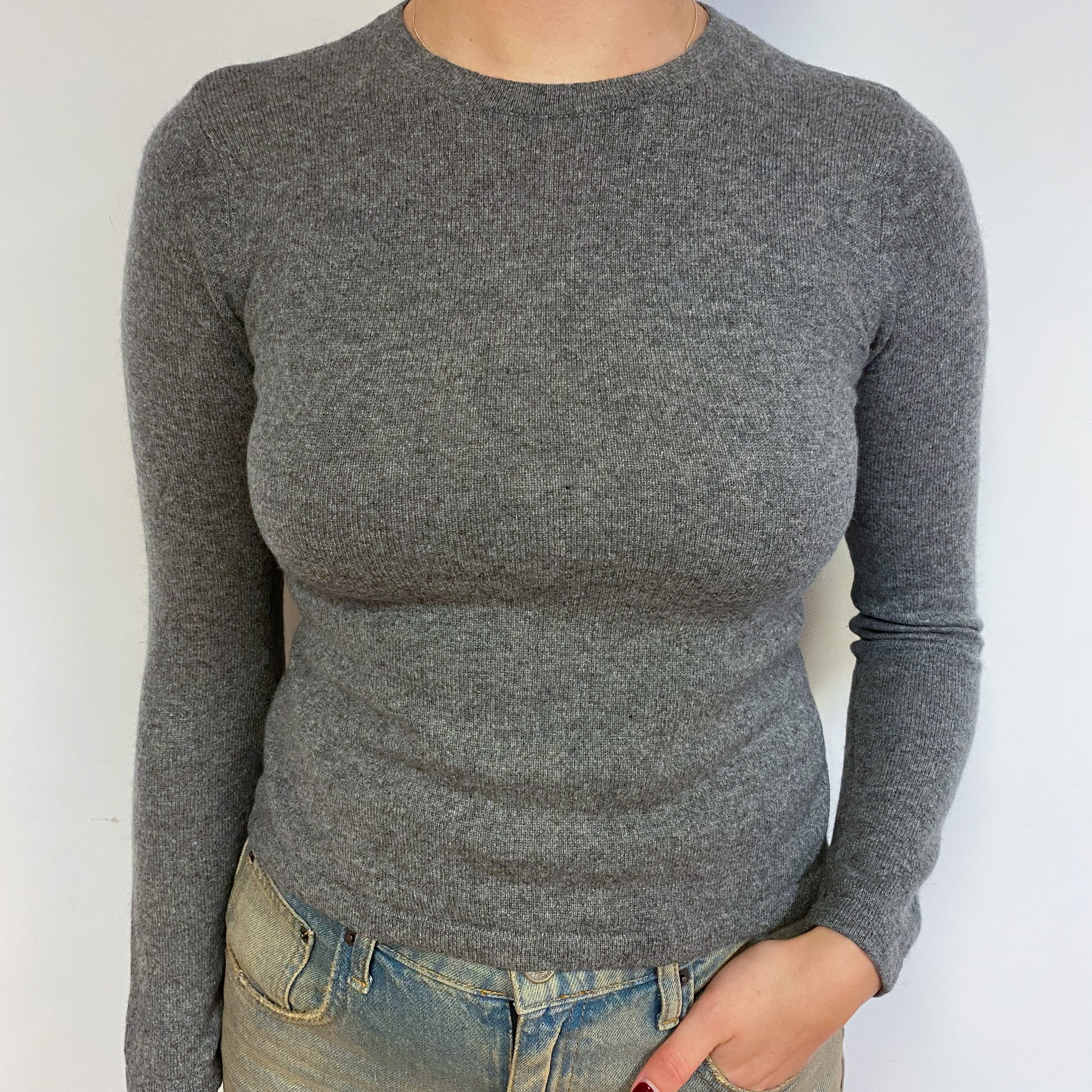 Steel Grey Cashmere Crew Neck Jumper Small/Petite