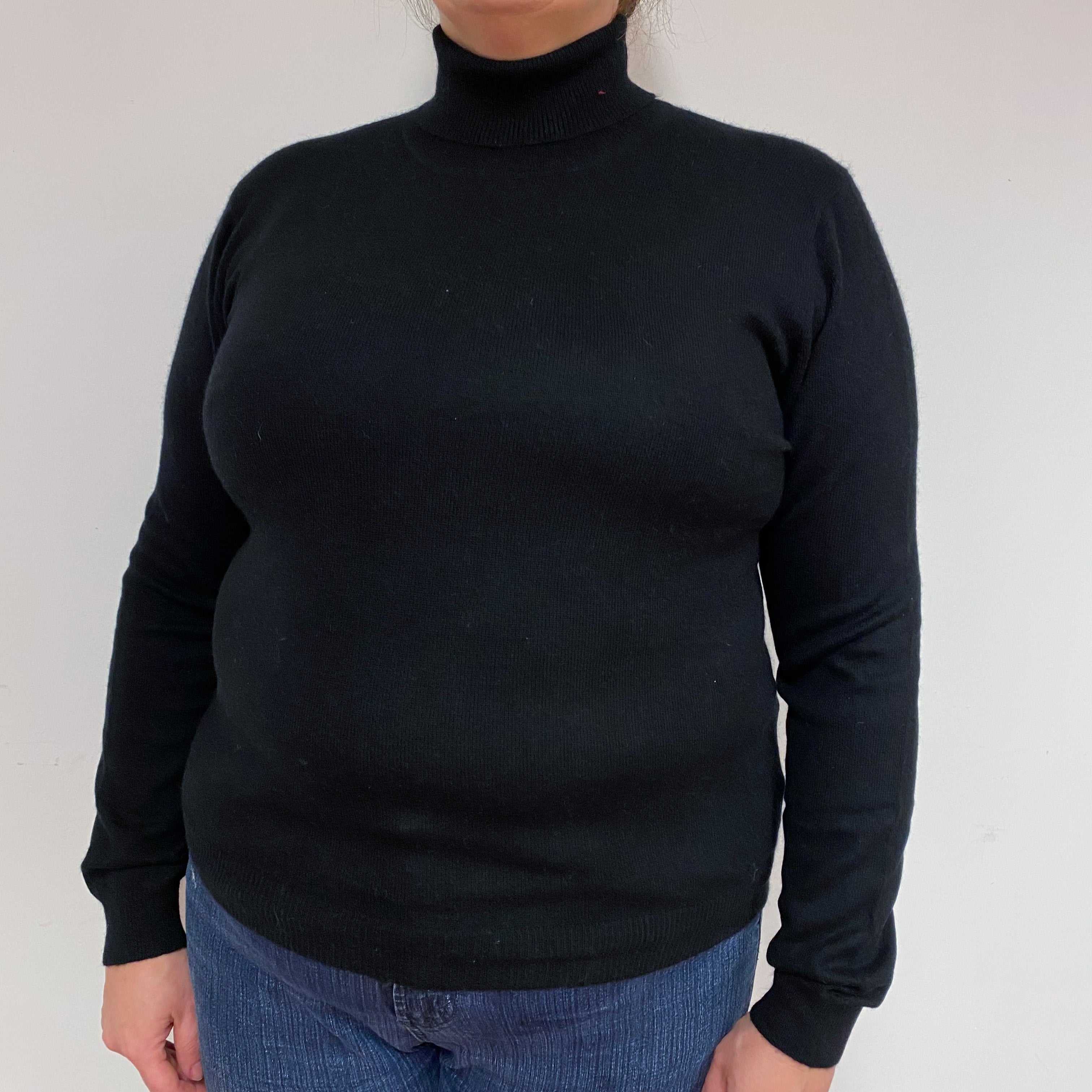 Black Cashmere Polo Neck Jumper Extra Large