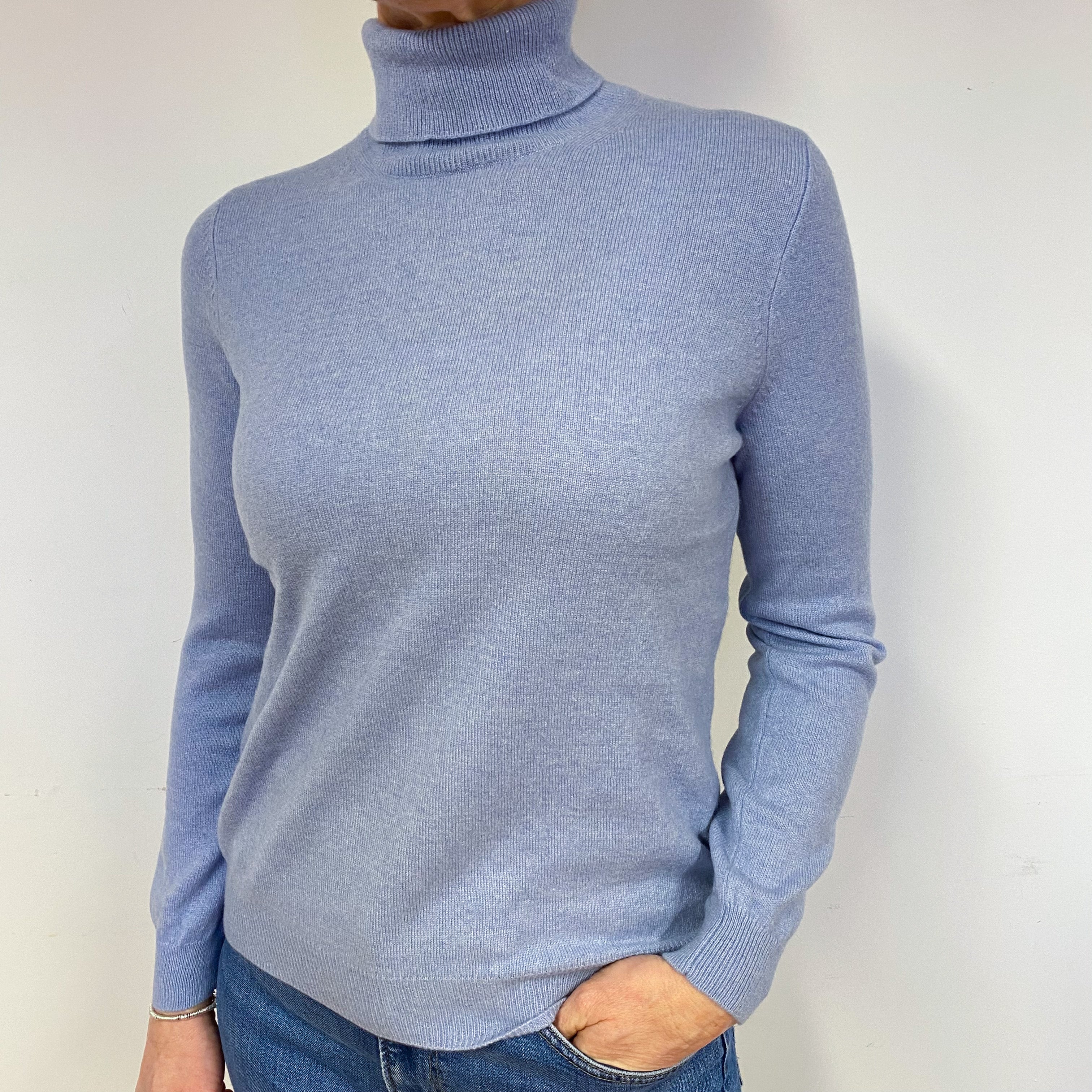 Pale Purple Blue Cashmere Polo Neck Jumper Medium