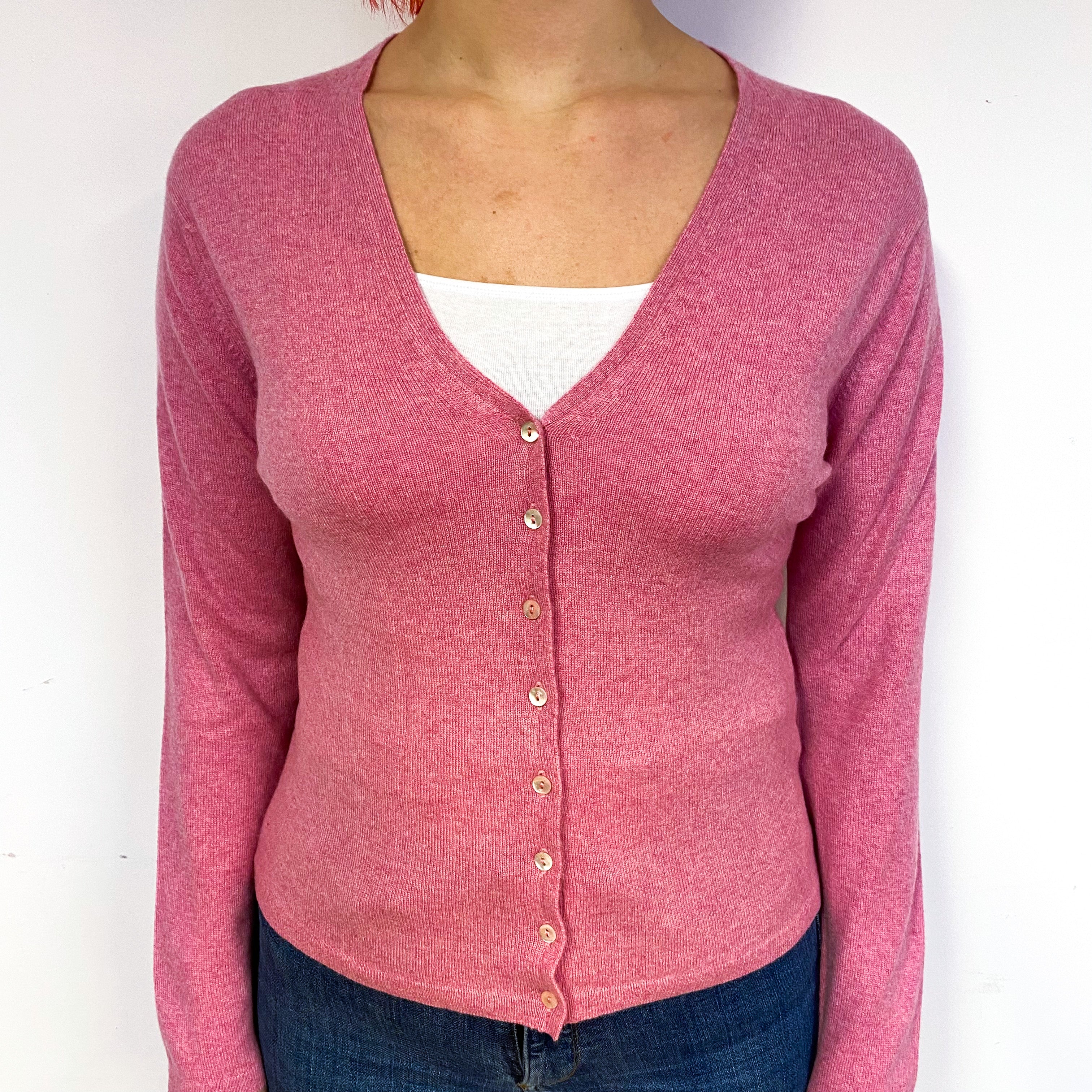 Brora Blush Pink Cashmere V-Neck Cardigan Small