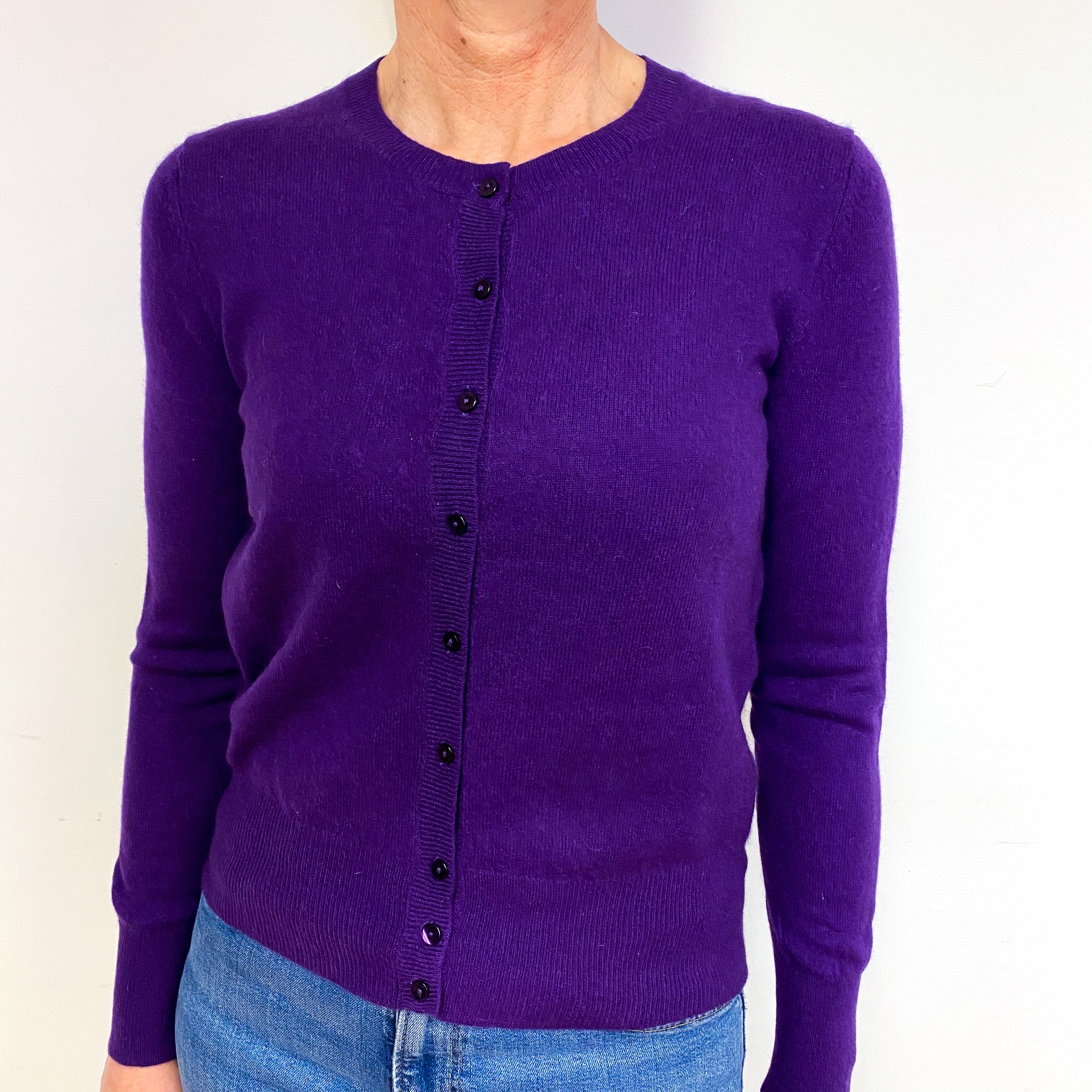 Iris Purple Cashmere Crew Neck Cardigan Medium