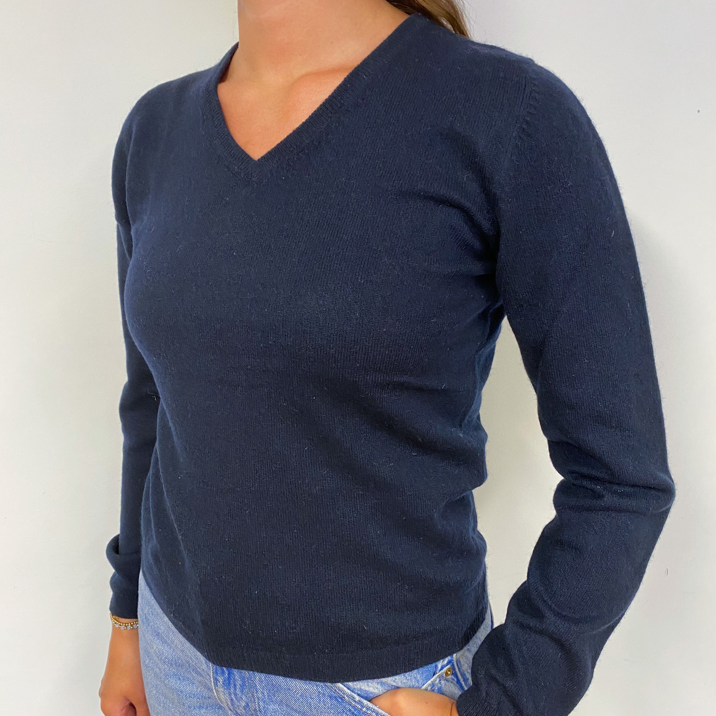 Navy Blue Cashmere V-Neck Jumper