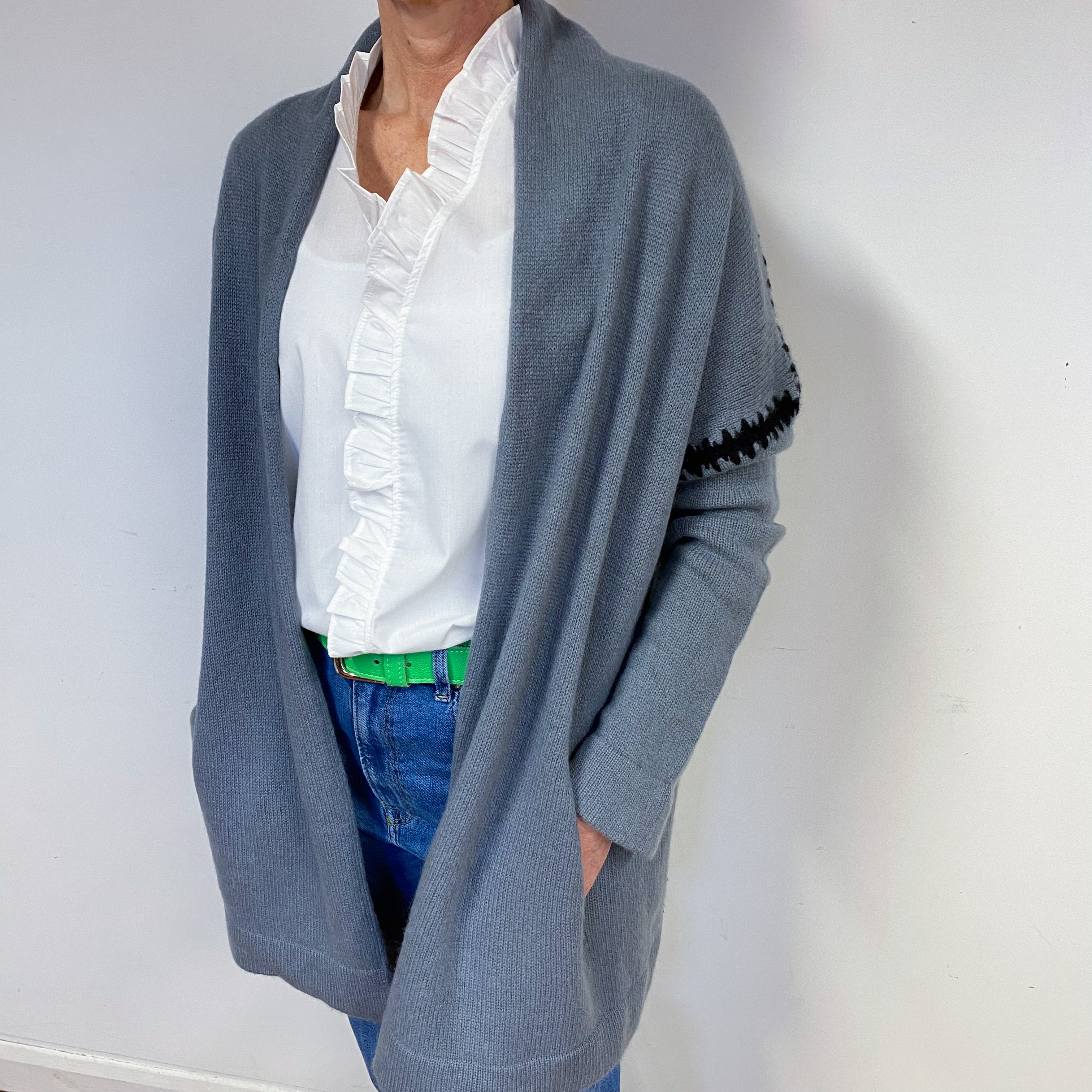 Slate Grey Cashmere Edge to Edge Cardigan Medium