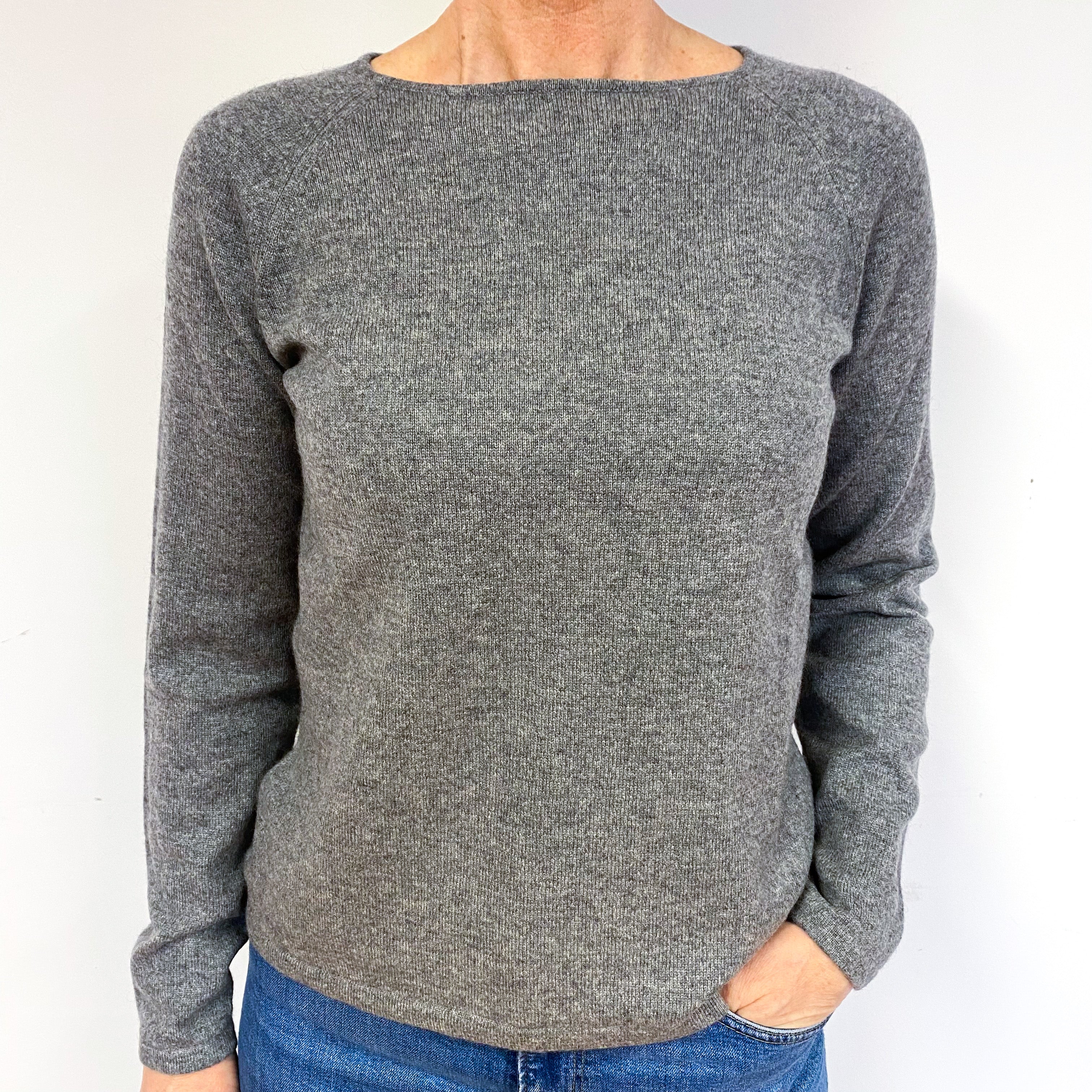 Steel Grey Cashmere Crew Neck Jumper Medium