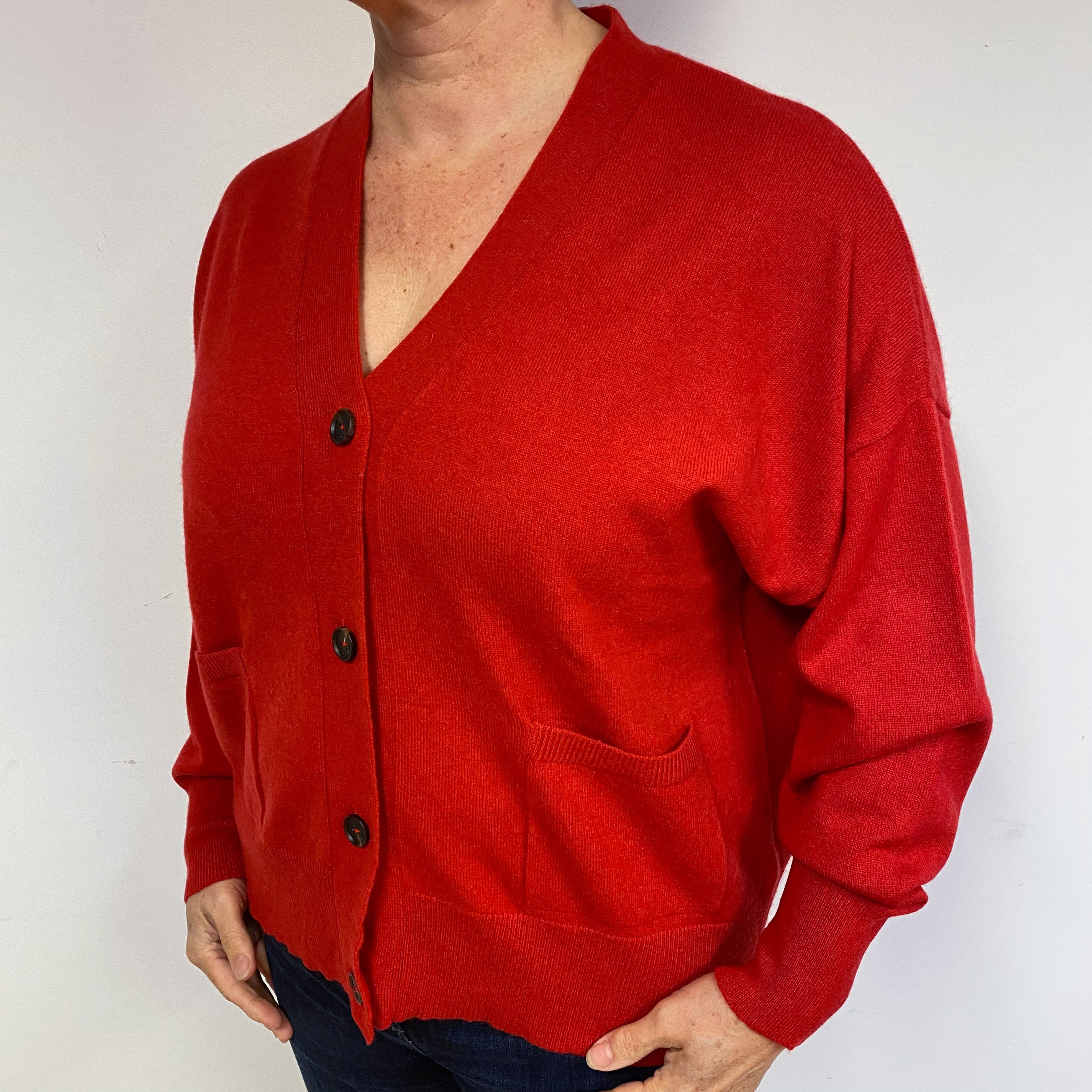 Postie Red Slouchy V Neck Cashmere Cardigan Large