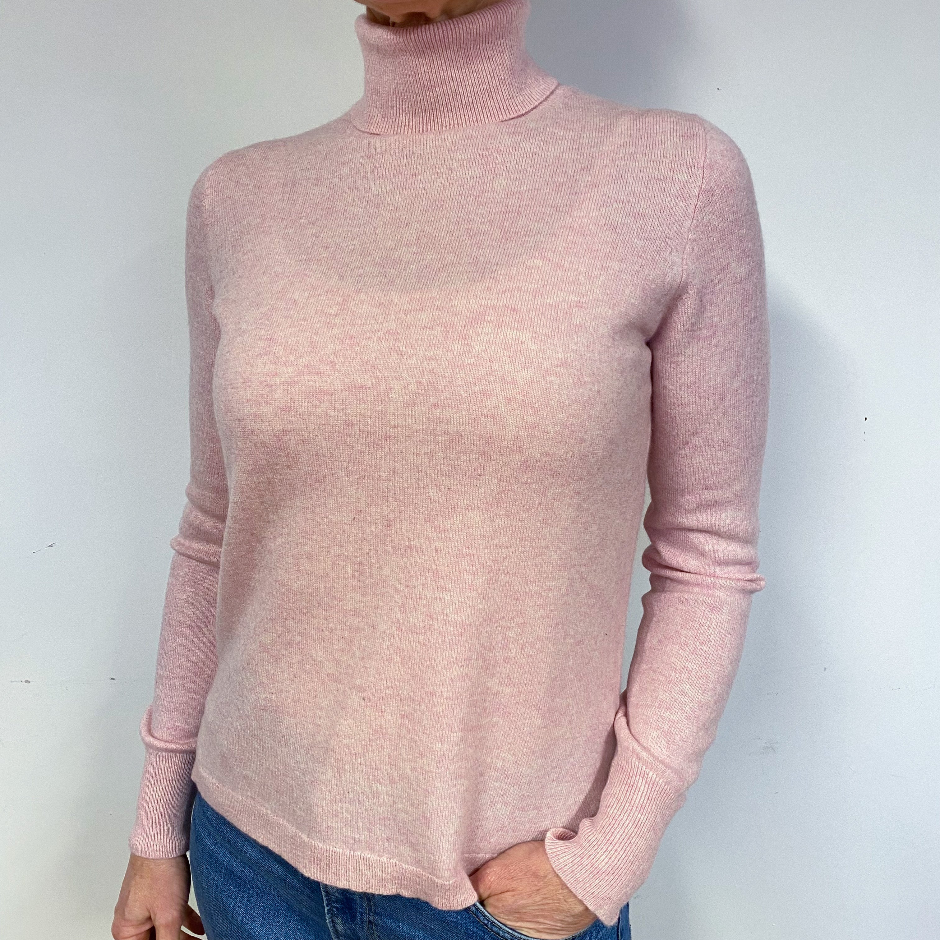 Carnation Pink Cashmere Polo Neck Jumper Medium