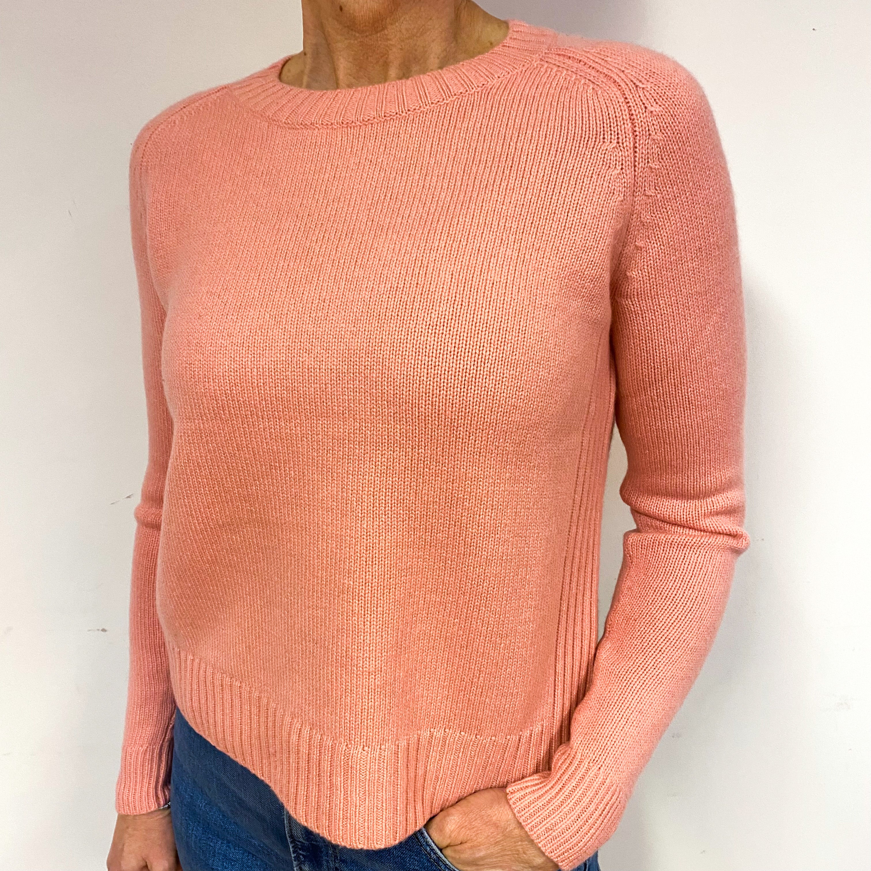 Chunky Flamingo Pink Cashmere Crew Neck Jumper Medium