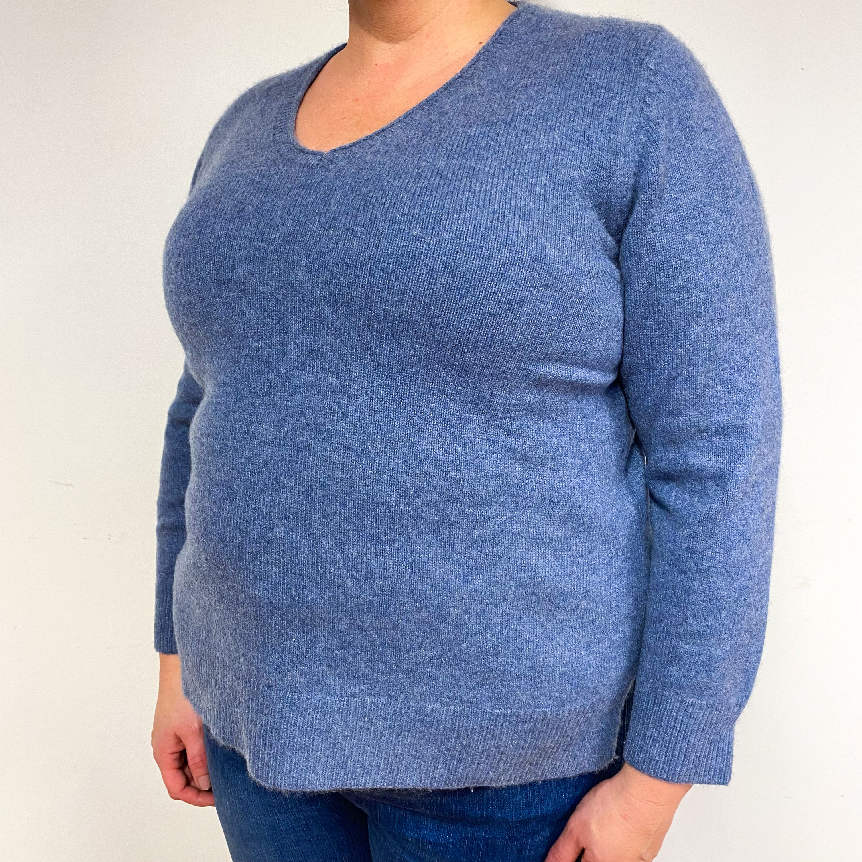 Denim Blue Cashmere V-Neck Jumper Extra Large