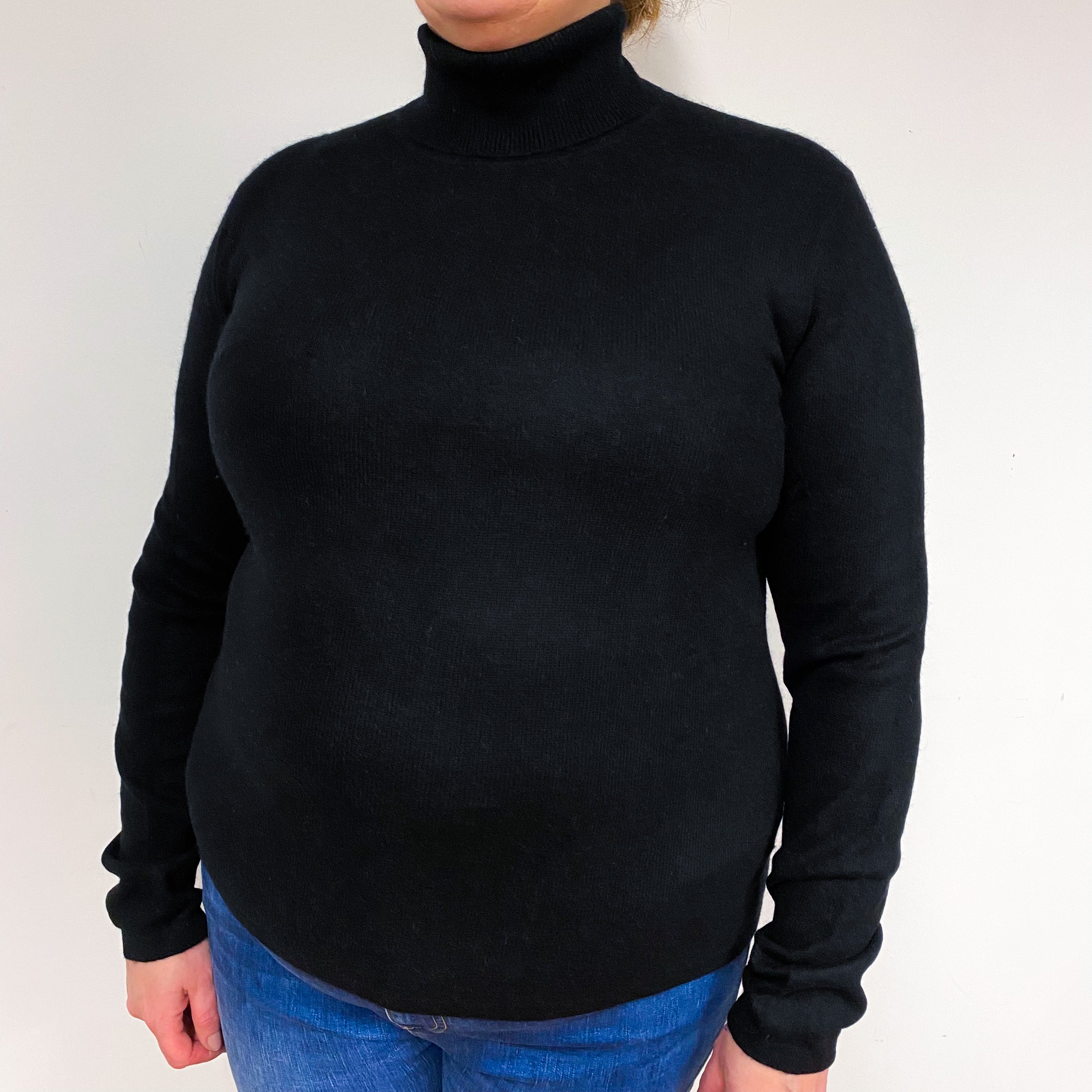 Black Cashmere Polo Neck Jumper Extra Large