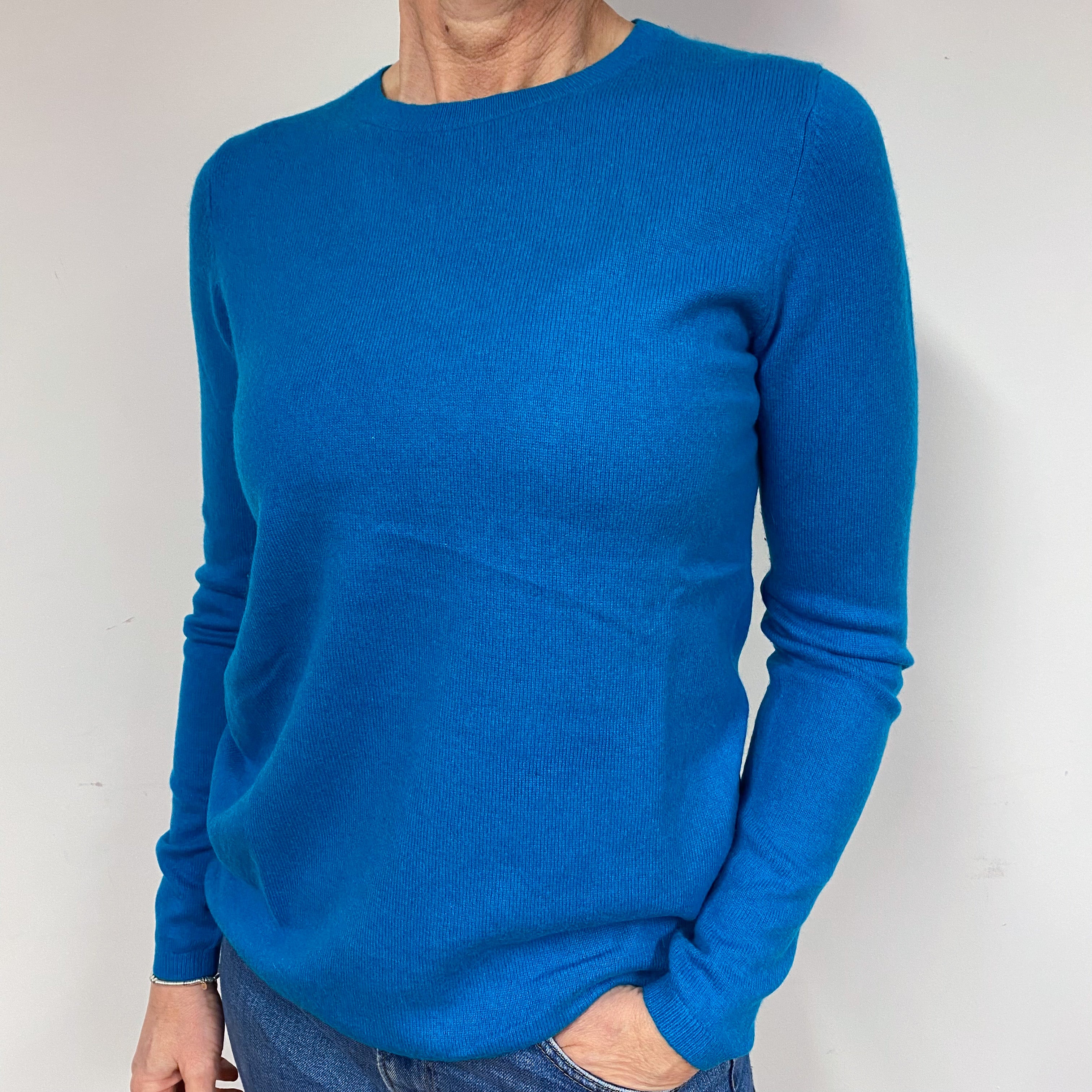 Peacock Blue Cashmere Crew Neck Jumper Medium